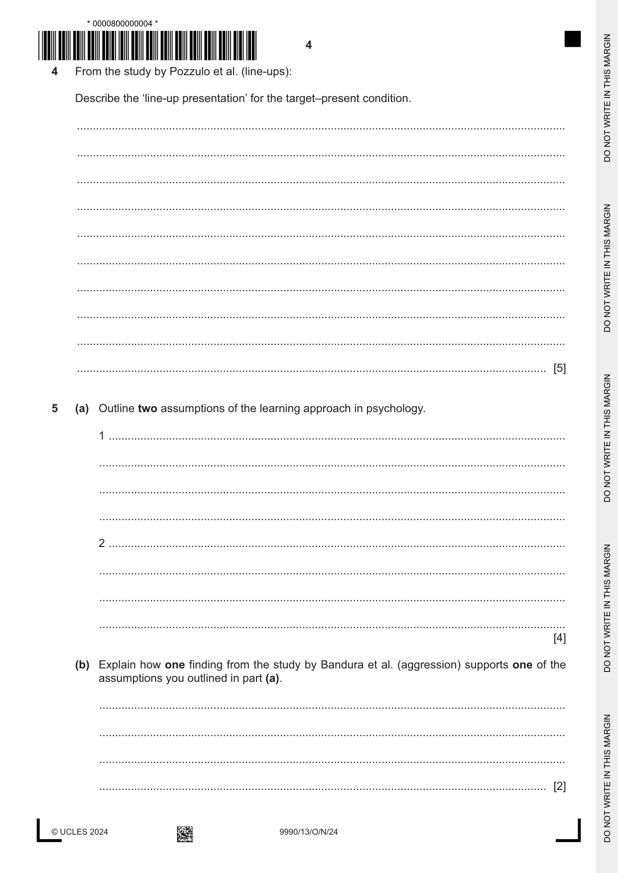 Cambridge A Level Psychology (from 2018) 9990 2024 Oct/Nov Paper 1 · Variant 3 question paper, page 4 of 12