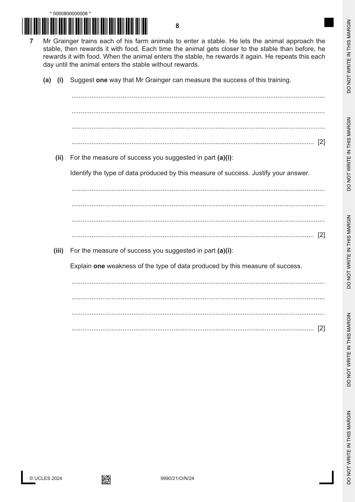 Cambridge A Level Psychology (from 2018) 9990 2024 Oct/Nov Paper 2 · Variant 1 question paper, page 8 of 12