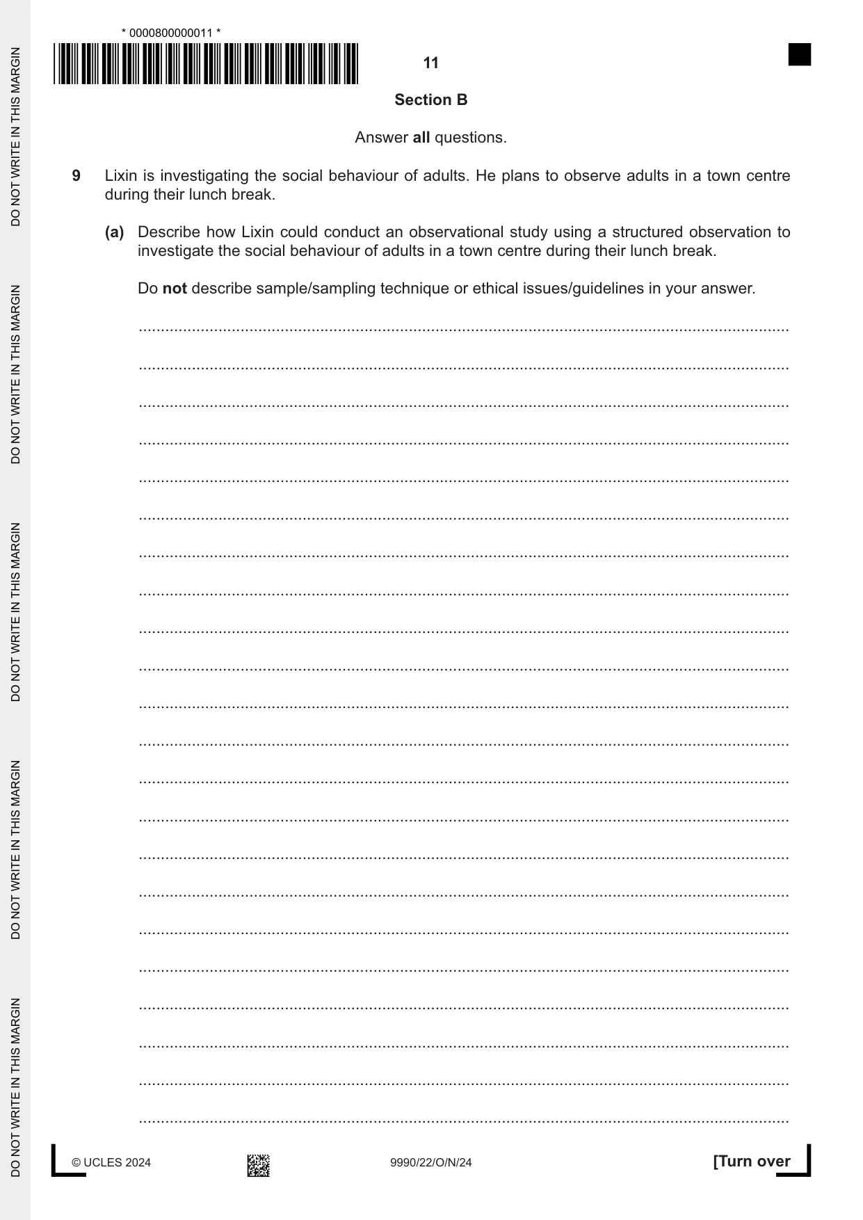 Cambridge A Level Psychology (from 2018) 9990 2024 Oct/Nov Paper 2 · Variant 2 question paper, page 11 of 12