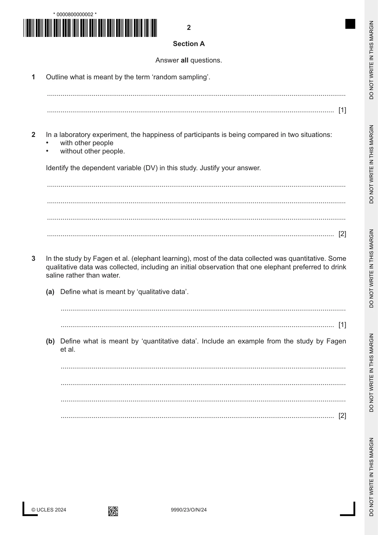 Cambridge A Level Psychology (from 2018) 9990 2024 Oct/Nov Paper 2 · Variant 3 question paper, page 2 of 12