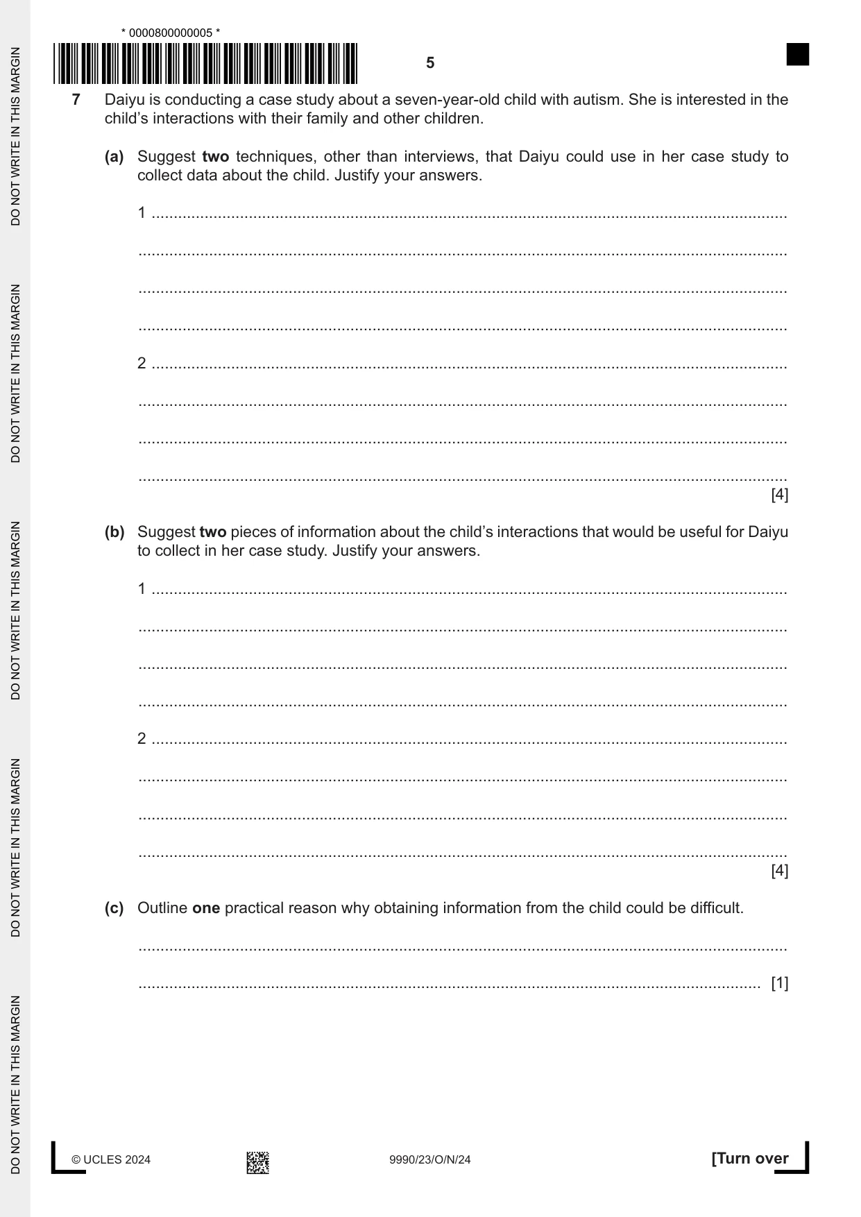 Cambridge A Level Psychology (from 2018) 9990 2024 Oct/Nov Paper 2 · Variant 3 question paper, page 5 of 12
