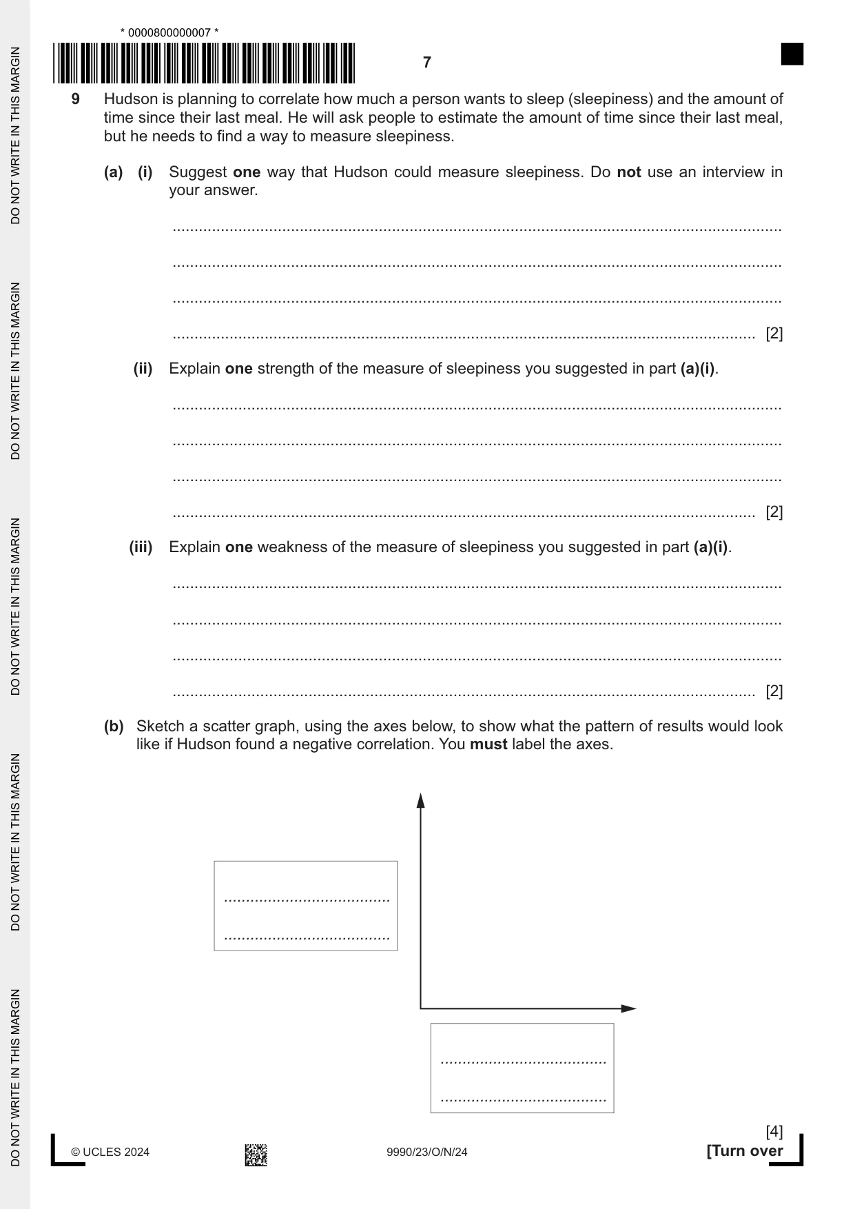 Cambridge A Level Psychology (from 2018) 9990 2024 Oct/Nov Paper 2 · Variant 3 question paper, page 7 of 12