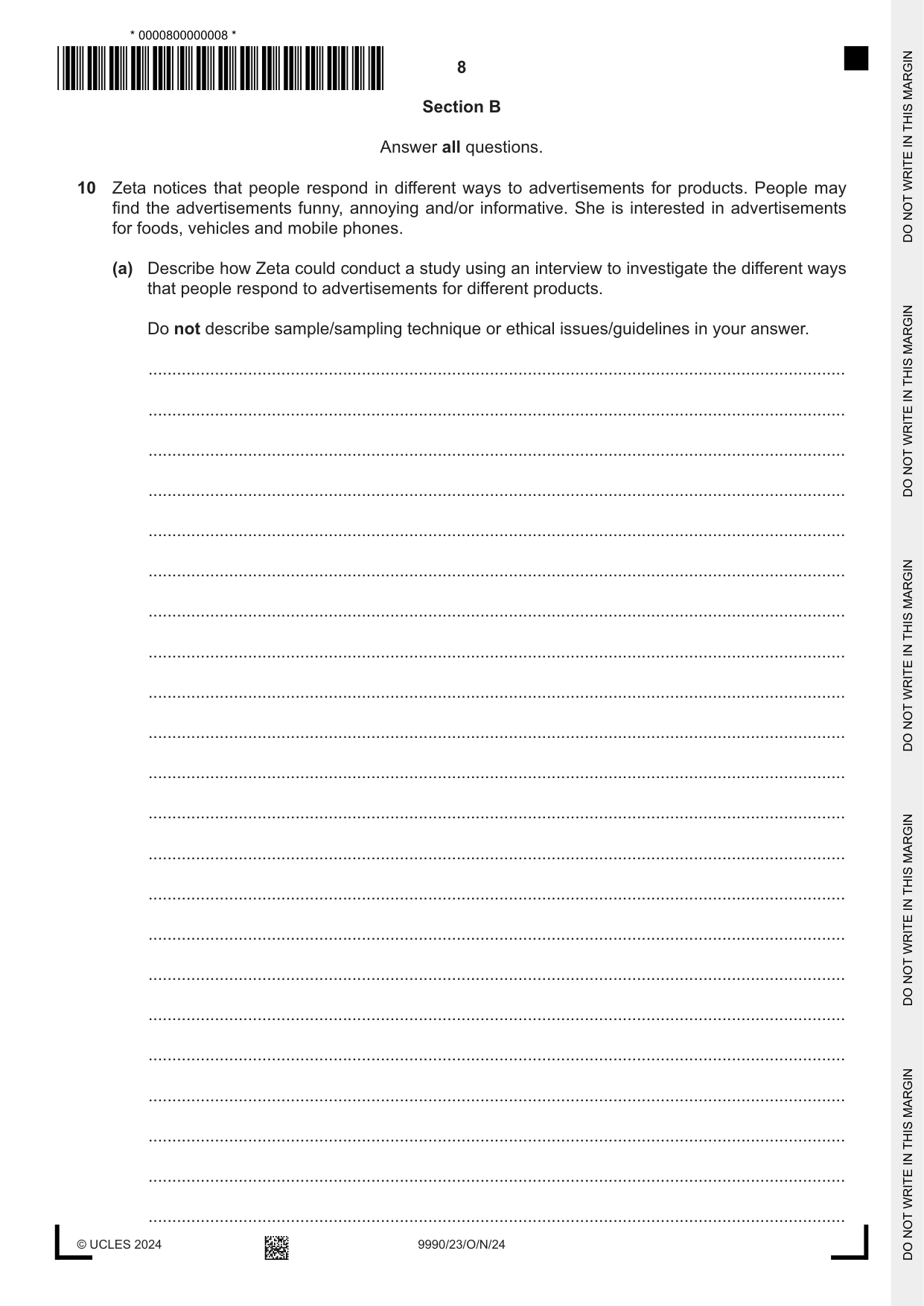Cambridge A Level Psychology (from 2018) 9990 2024 Oct/Nov Paper 2 · Variant 3 question paper, page 8 of 12