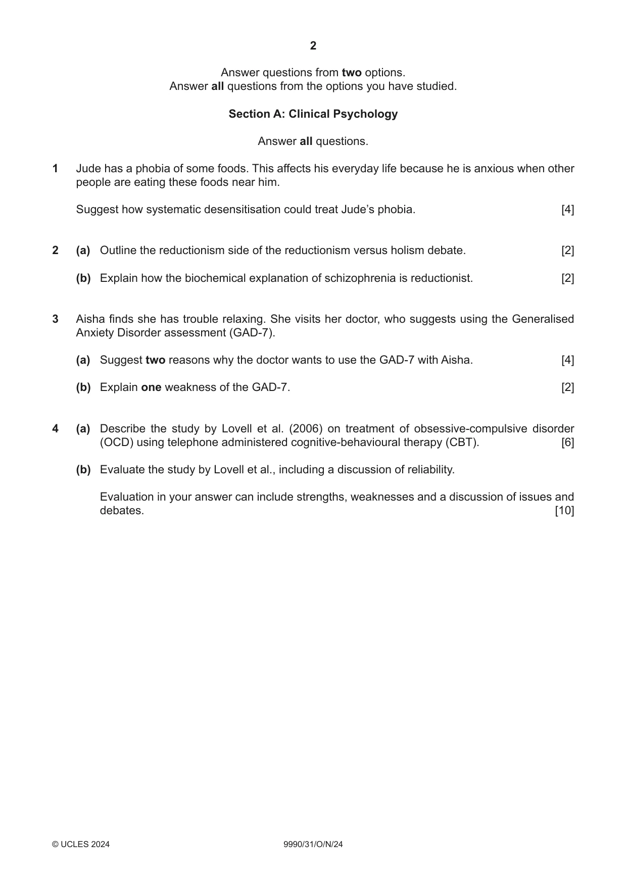 Cambridge A Level Psychology (from 2018) 9990 2024 Oct/Nov Paper 3 · Variant 1 question paper, page 2 of 8