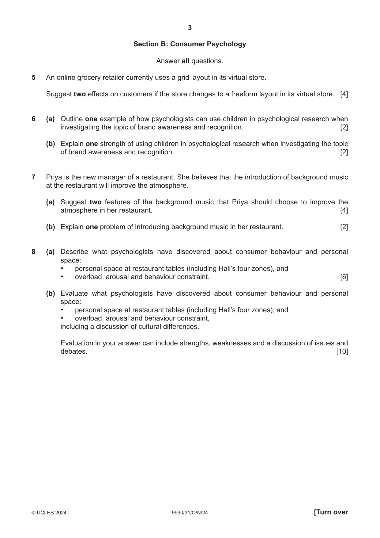 Cambridge A Level Psychology (from 2018) 9990 2024 Oct/Nov Paper 3 · Variant 1 question paper, page 3 of 8