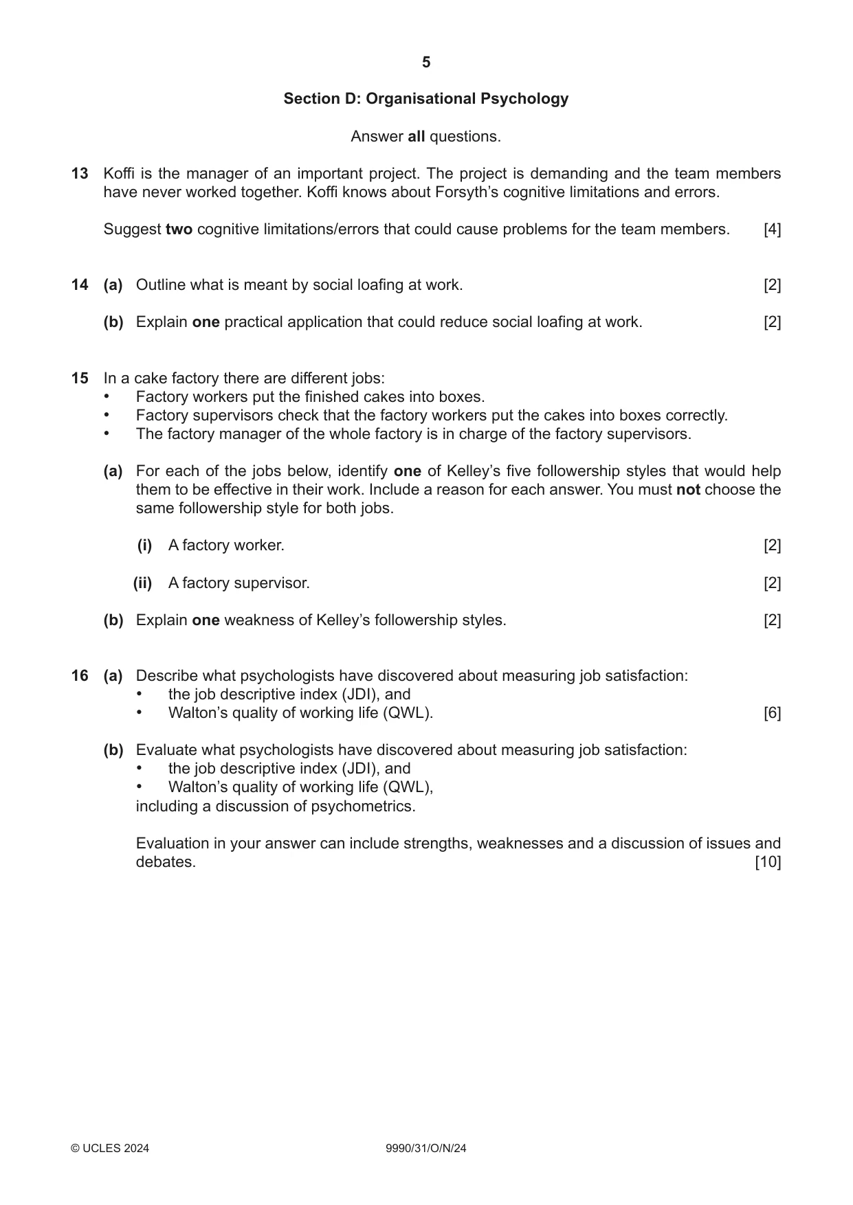 Cambridge A Level Psychology (from 2018) 9990 2024 Oct/Nov Paper 3 · Variant 1 question paper, page 5 of 8