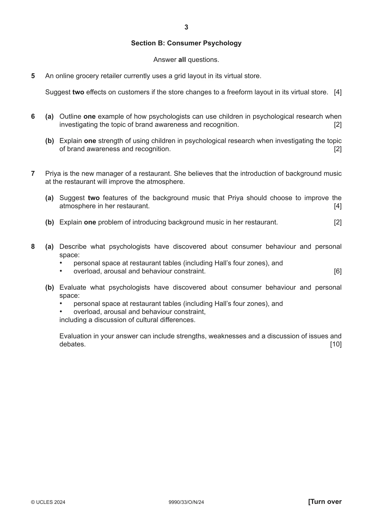 Cambridge A Level Psychology (from 2018) 9990 2024 Oct/Nov Paper 3 · Variant 3 question paper, page 3 of 8