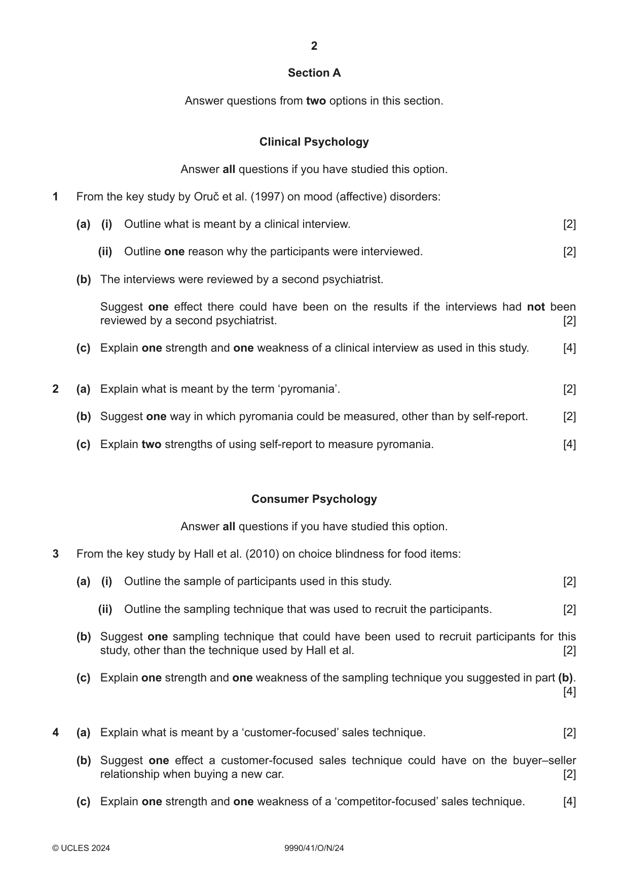 Cambridge A Level Psychology (from 2018) 9990 2024 Oct/Nov Paper 4 · Variant 1 question paper, page 2 of 8