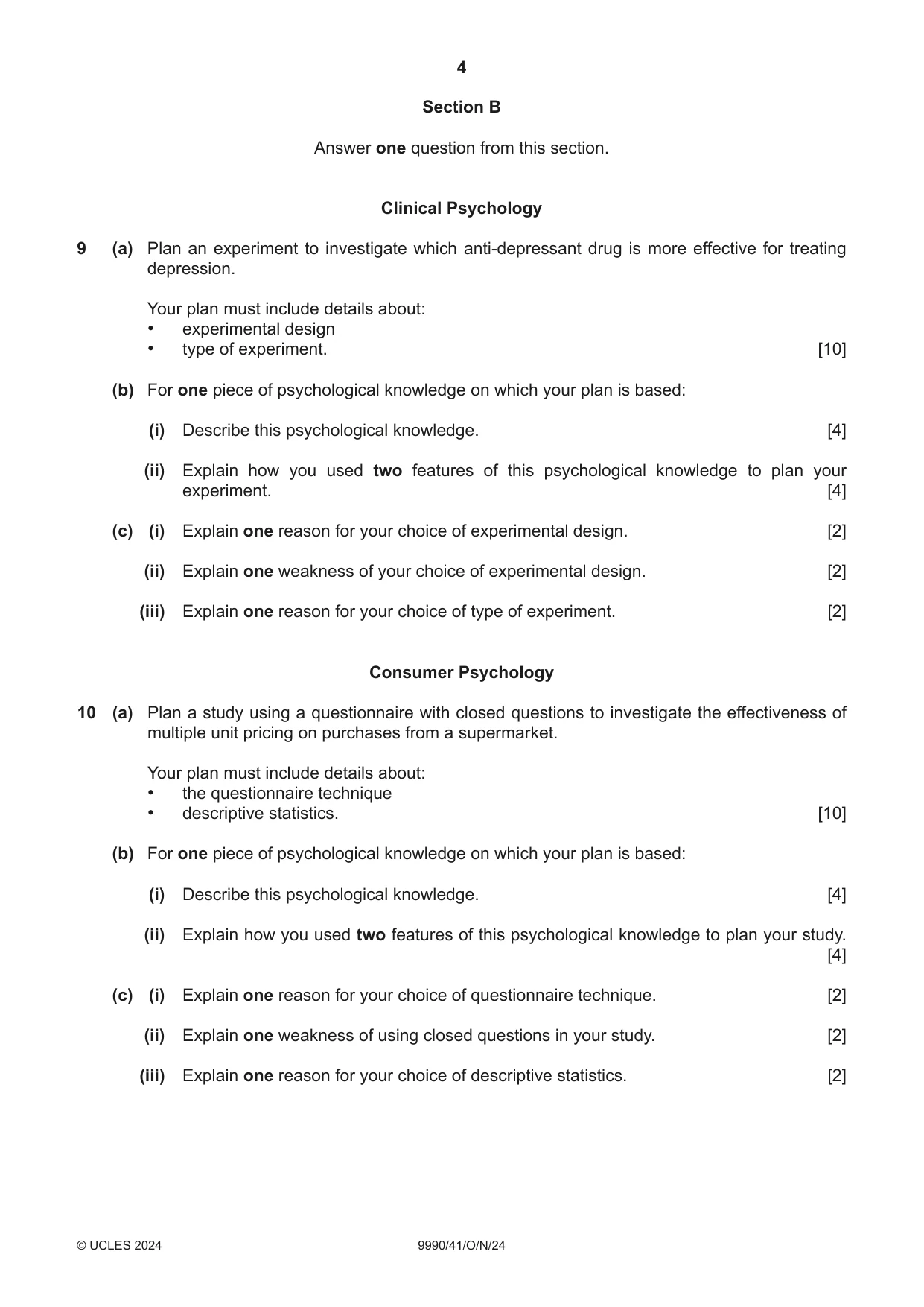 Cambridge A Level Psychology (from 2018) 9990 2024 Oct/Nov Paper 4 · Variant 1 question paper, page 4 of 8