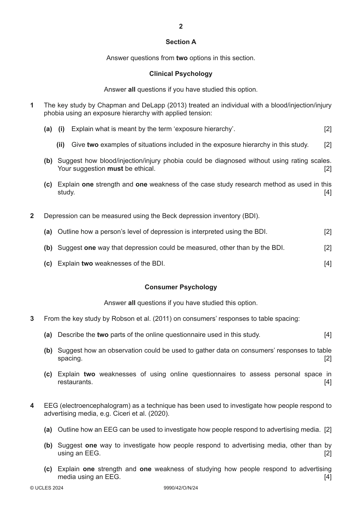Cambridge A Level Psychology (from 2018) 9990 2024 Oct/Nov Paper 4 · Variant 2 question paper, page 2 of 8