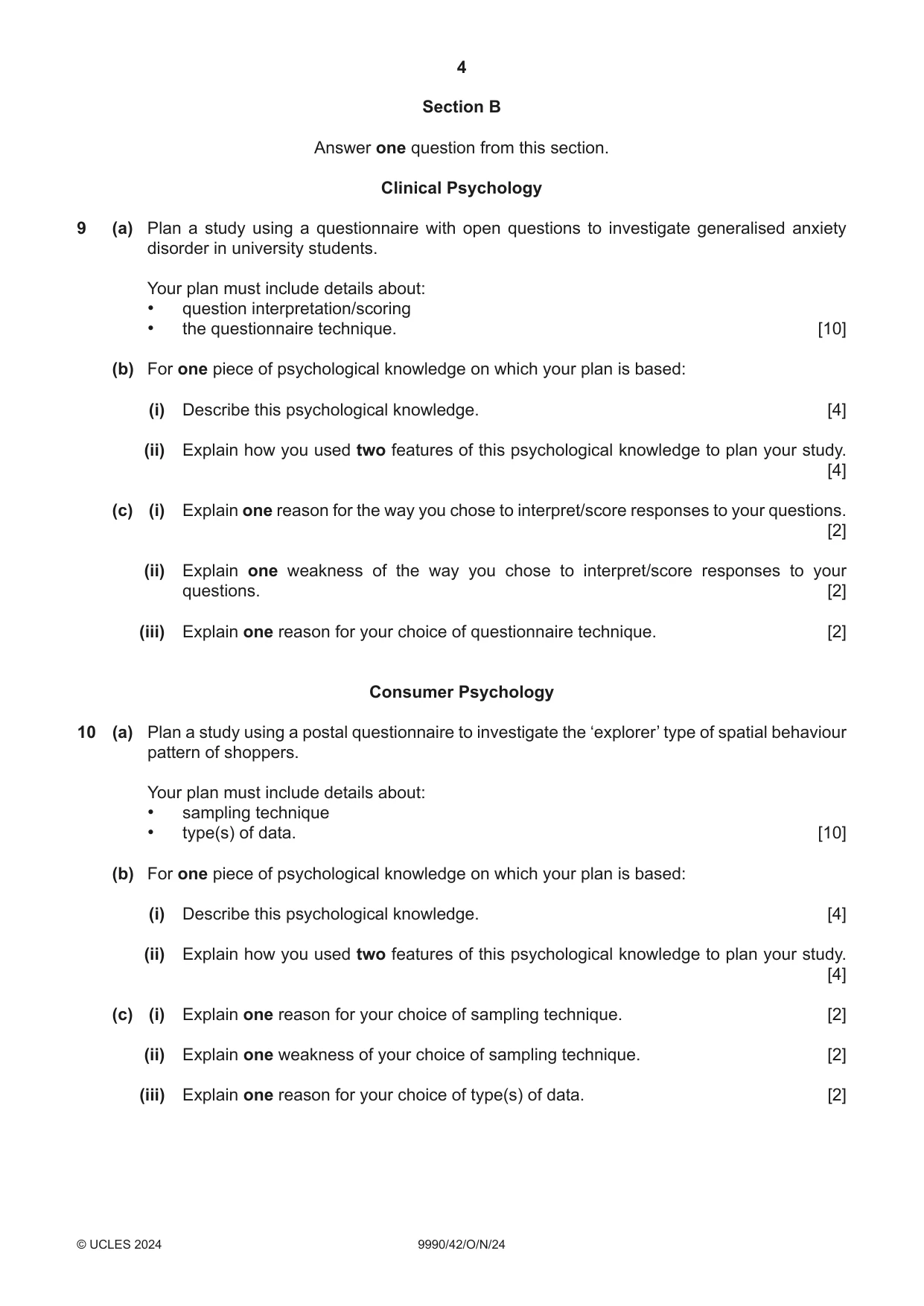 Cambridge A Level Psychology (from 2018) 9990 2024 Oct/Nov Paper 4 · Variant 2 question paper, page 4 of 8
