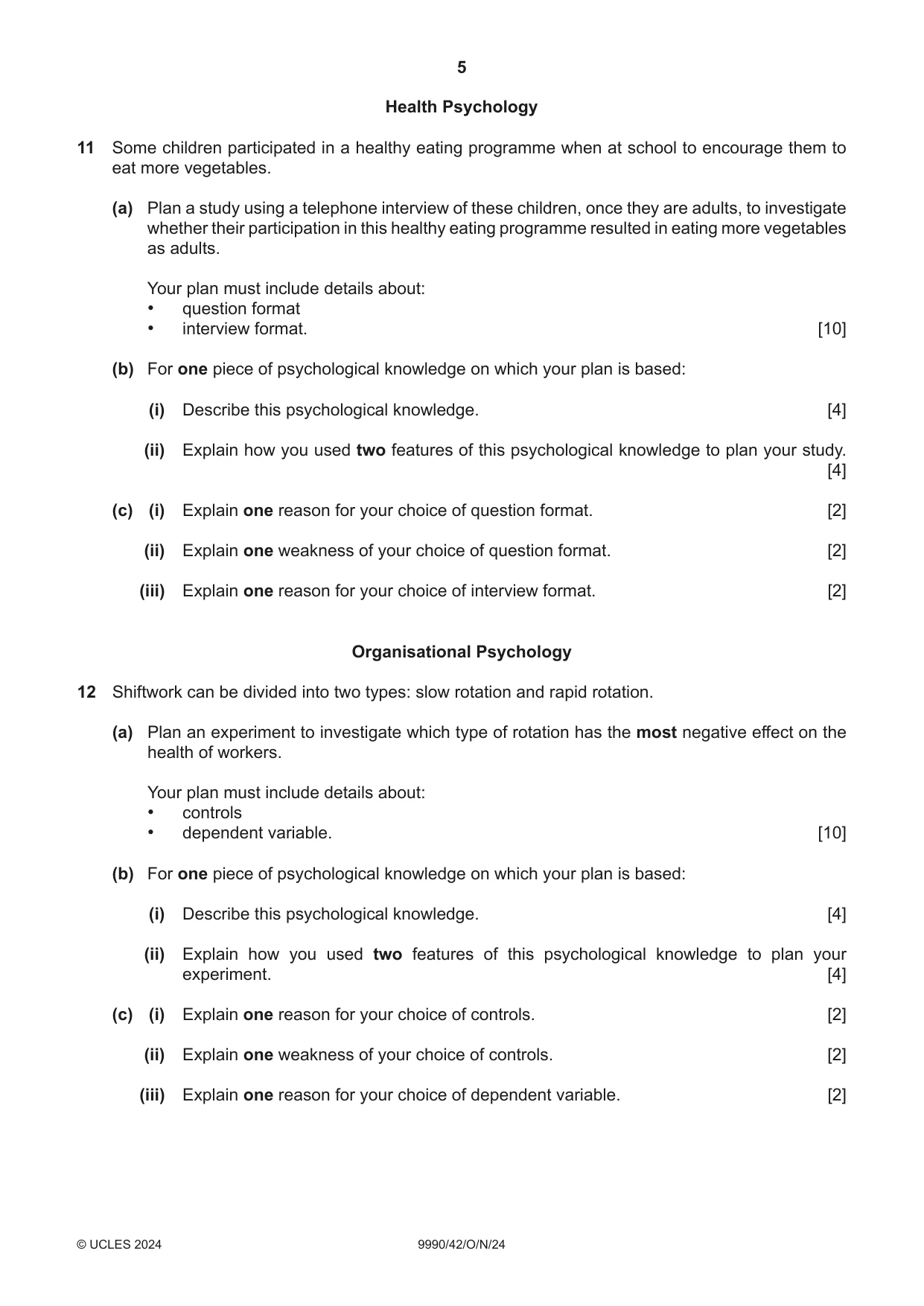 Cambridge A Level Psychology (from 2018) 9990 2024 Oct/Nov Paper 4 · Variant 2 question paper, page 5 of 8