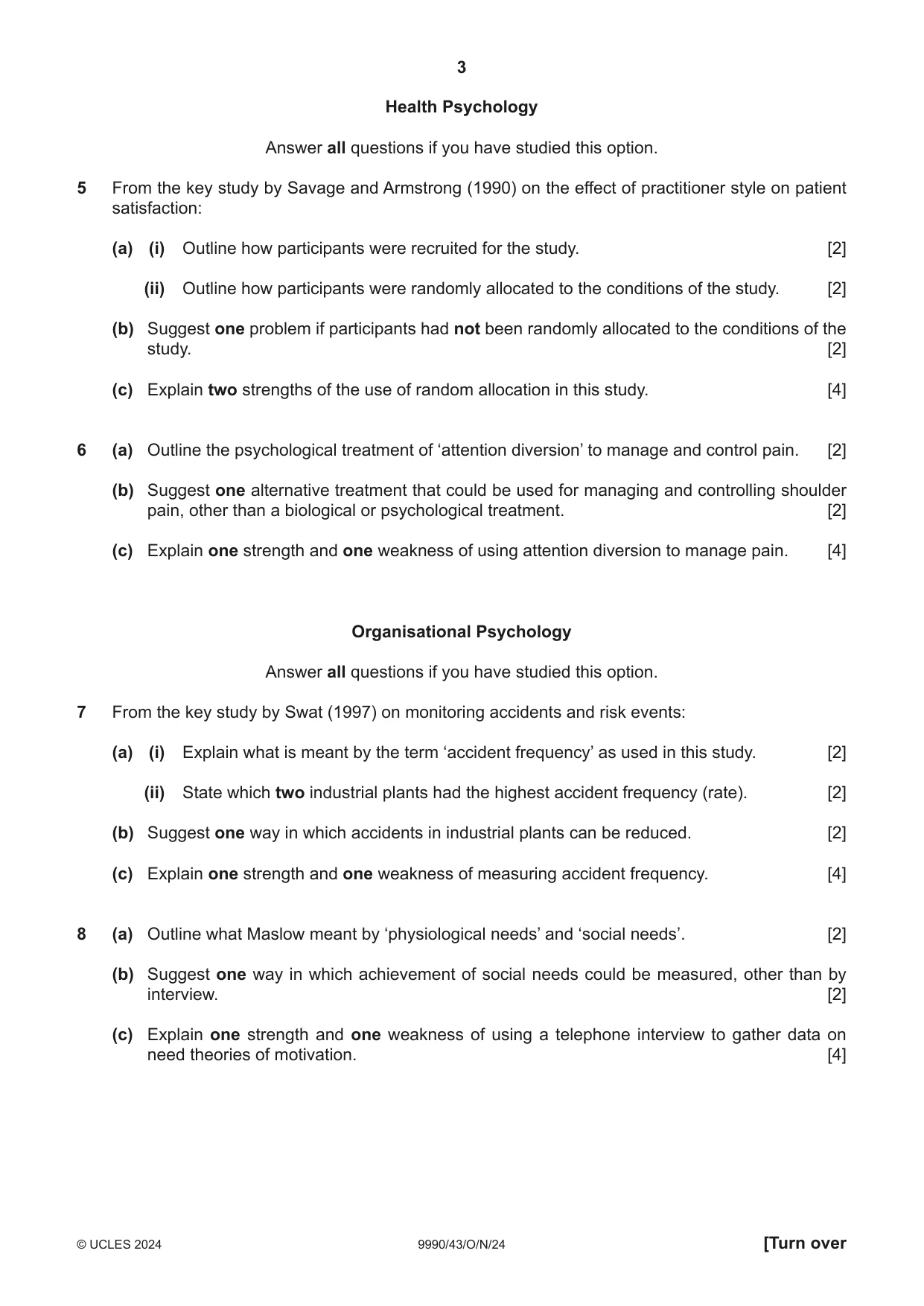 Cambridge A Level Psychology (from 2018) 9990 2024 Oct/Nov Paper 4 · Variant 3 question paper, page 3 of 8