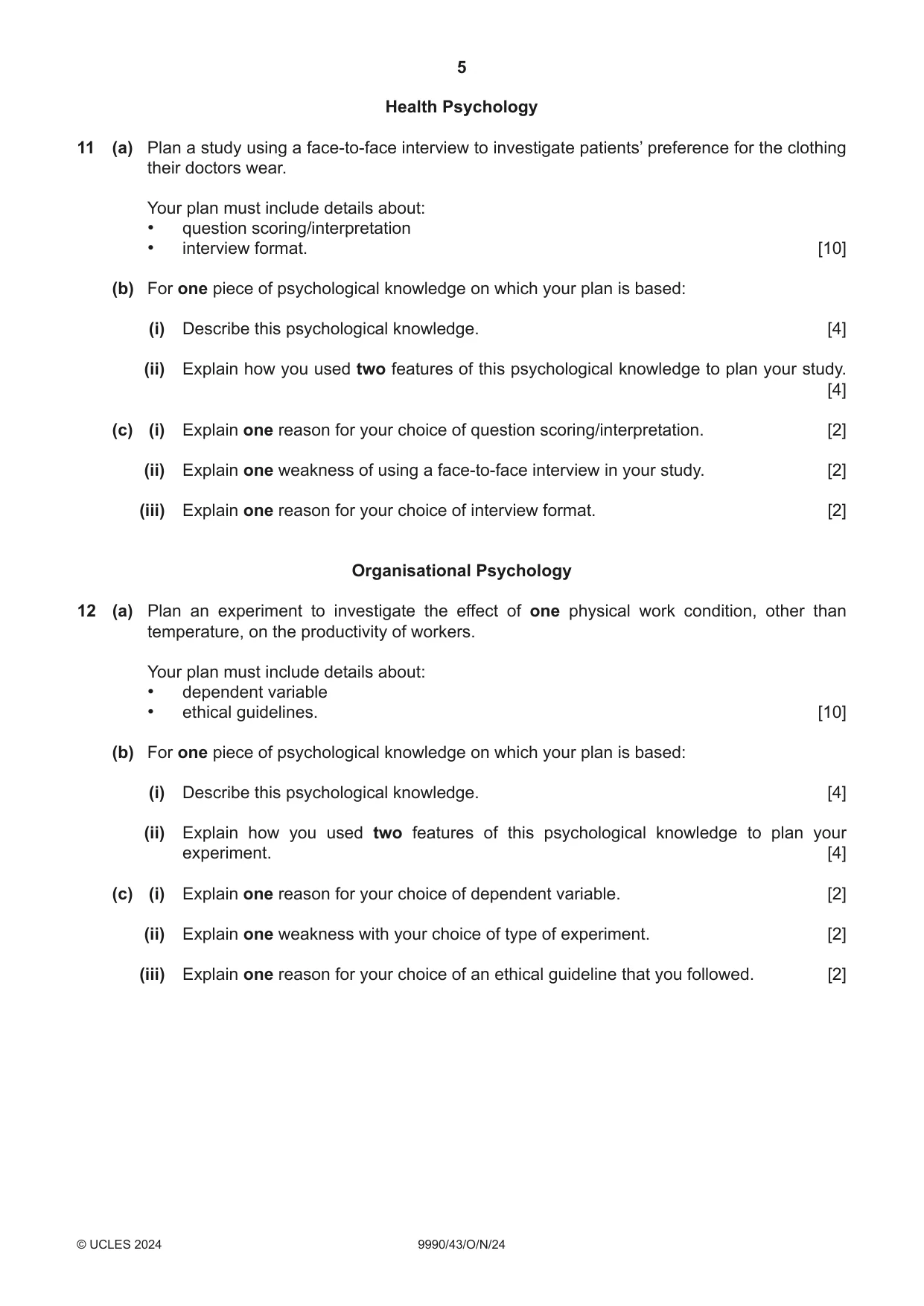 Cambridge A Level Psychology (from 2018) 9990 2024 Oct/Nov Paper 4 · Variant 3 question paper, page 5 of 8