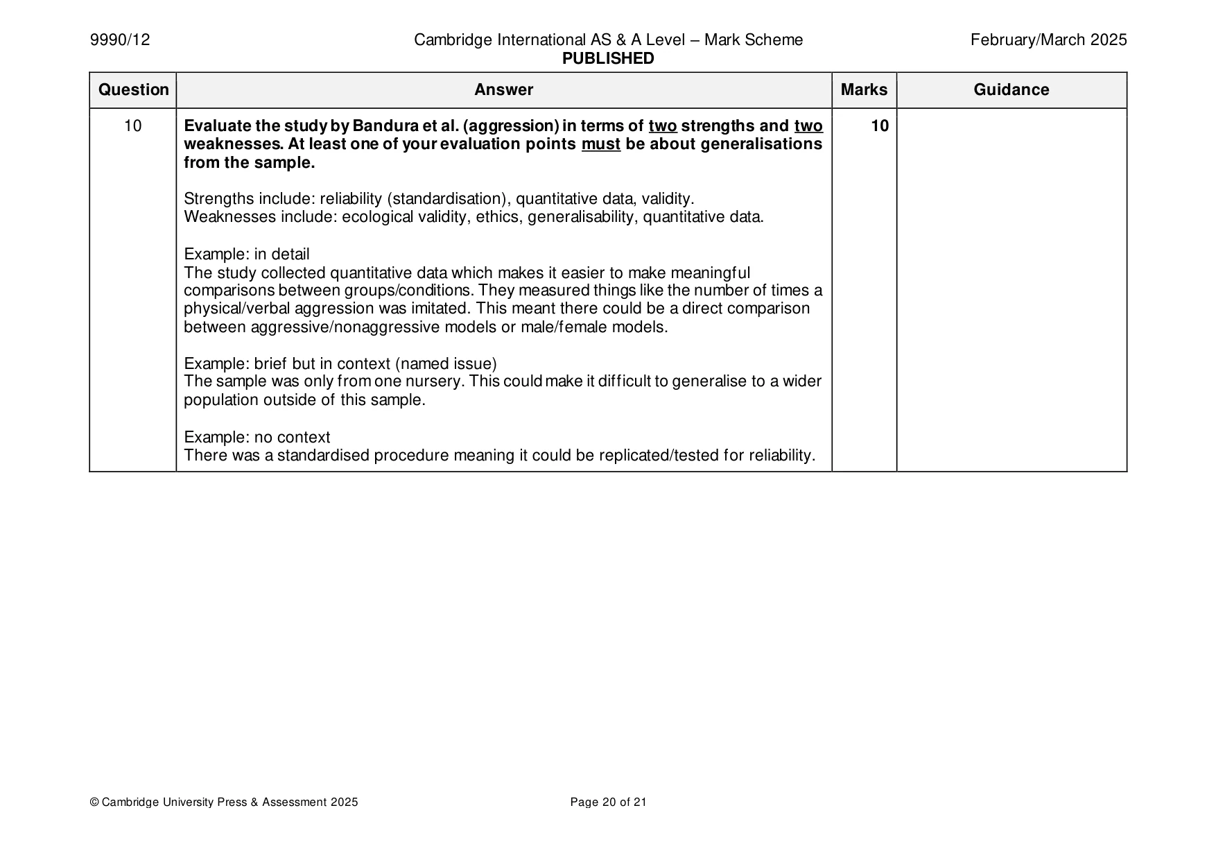 Mark scheme, page 20 of 21