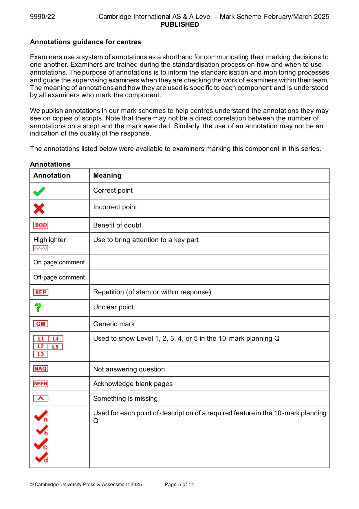 Mark scheme, page 5 of 14