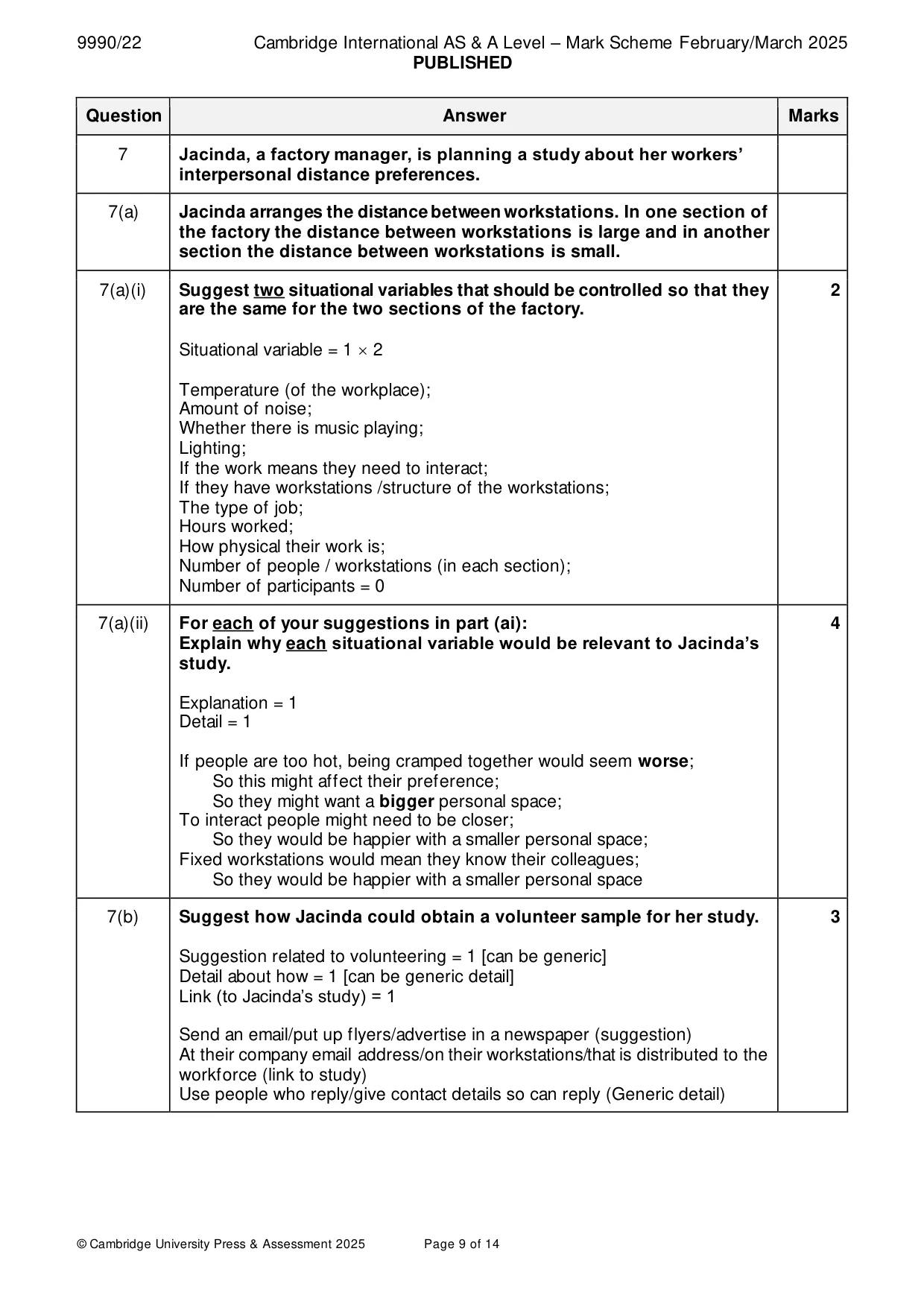 Mark scheme, page 9 of 14