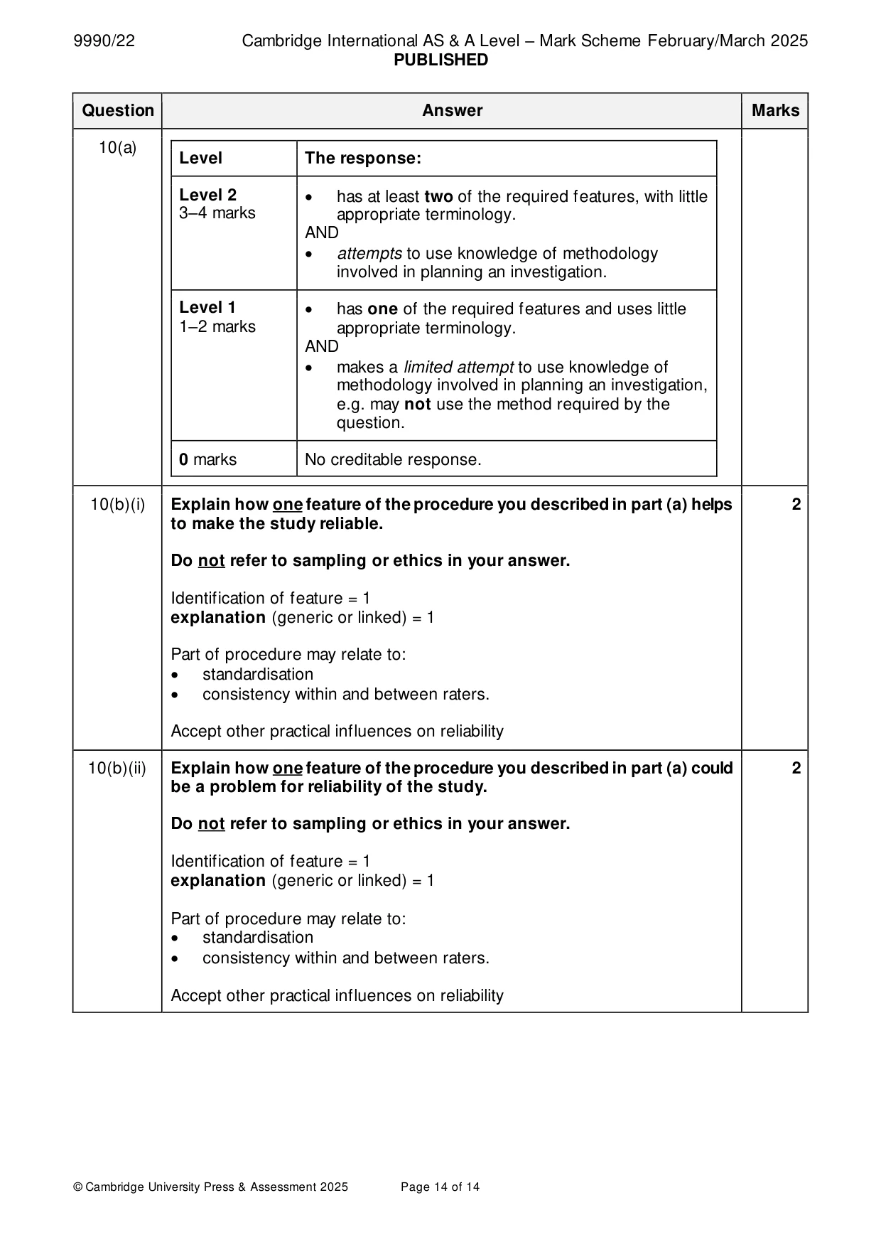 Mark scheme, page 14 of 14