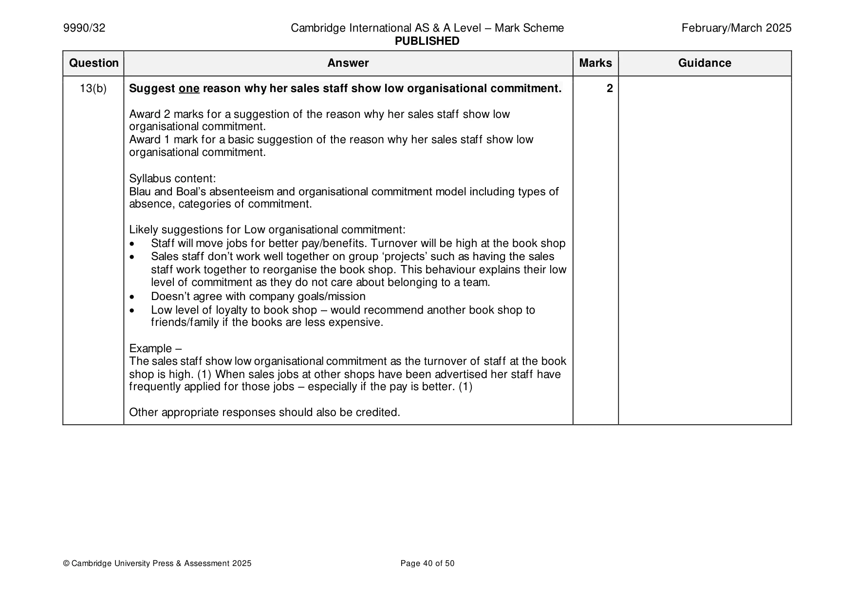 Mark scheme, page 40 of 50