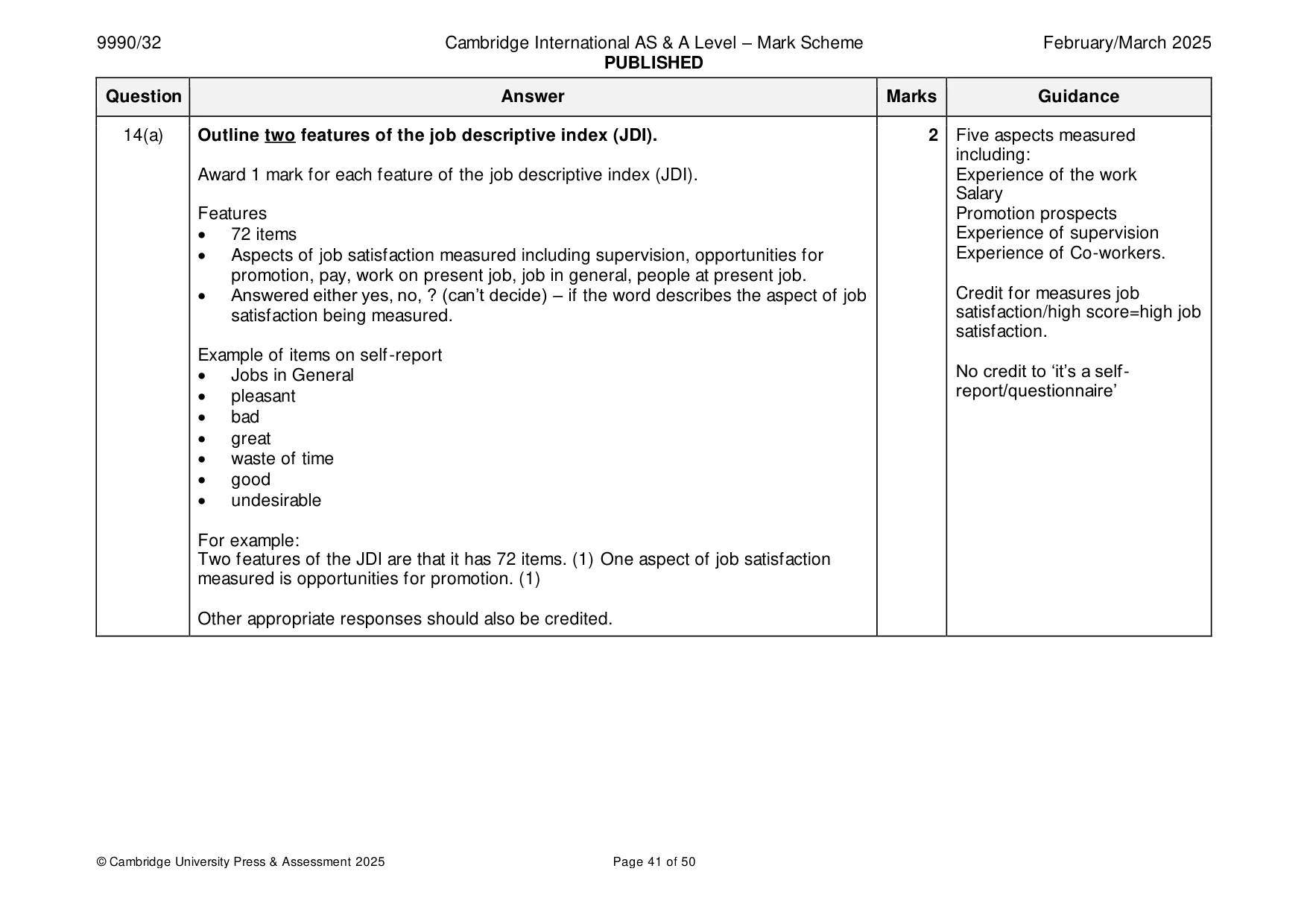 Mark scheme, page 41 of 50