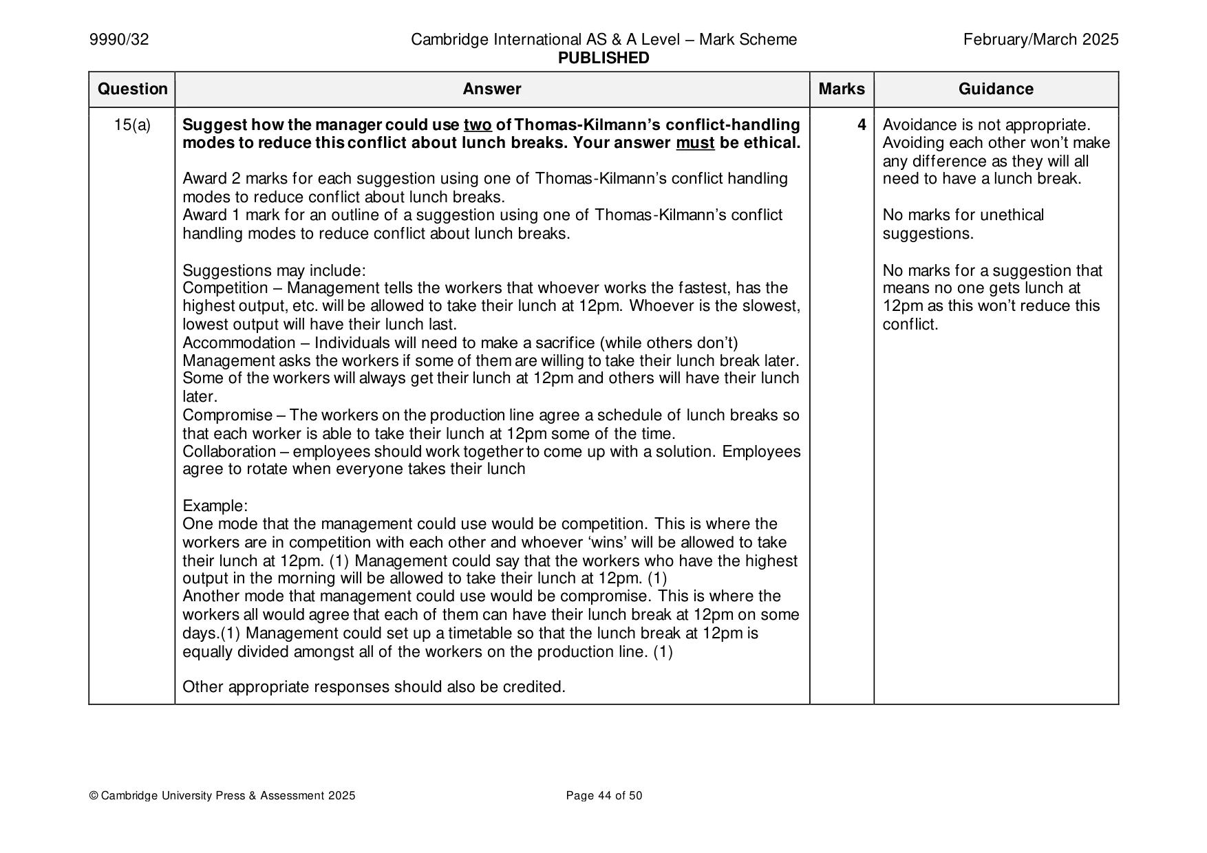 Mark scheme, page 44 of 50