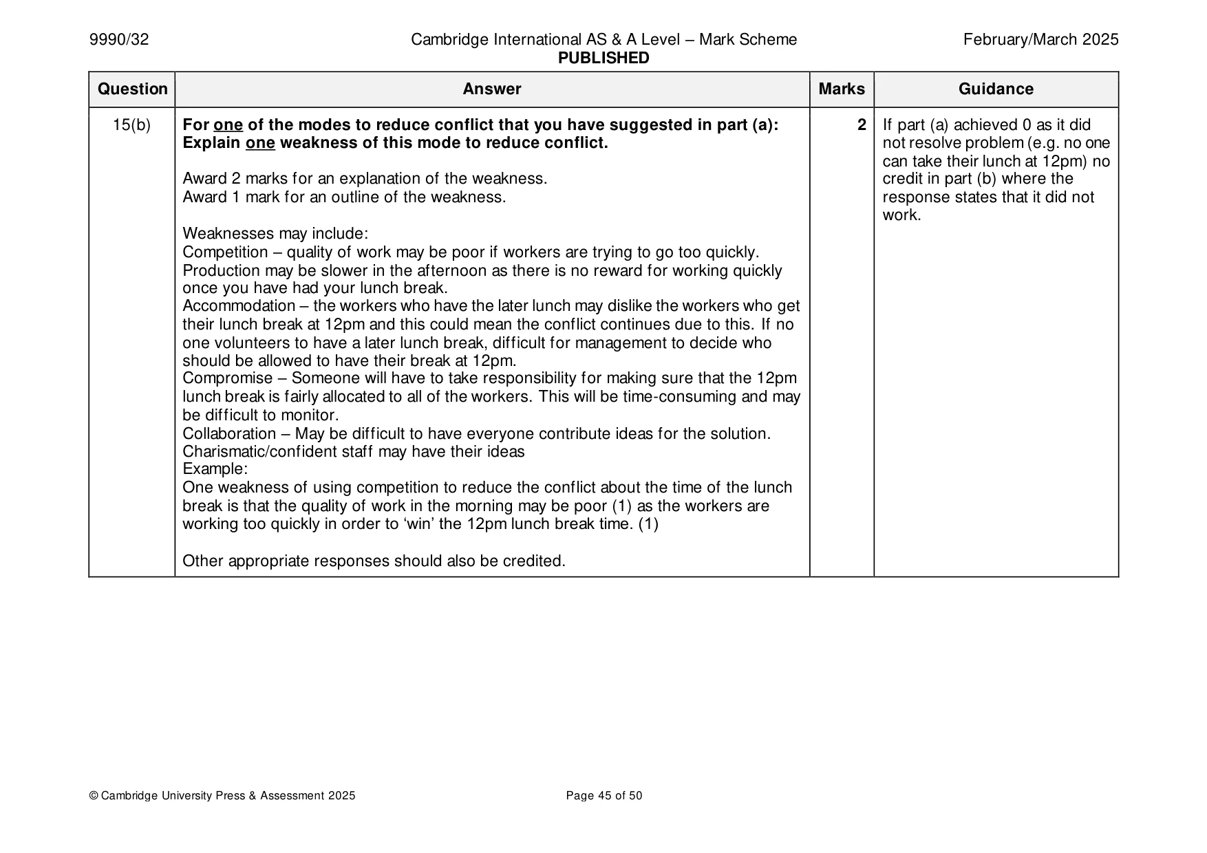 Mark scheme, page 45 of 50