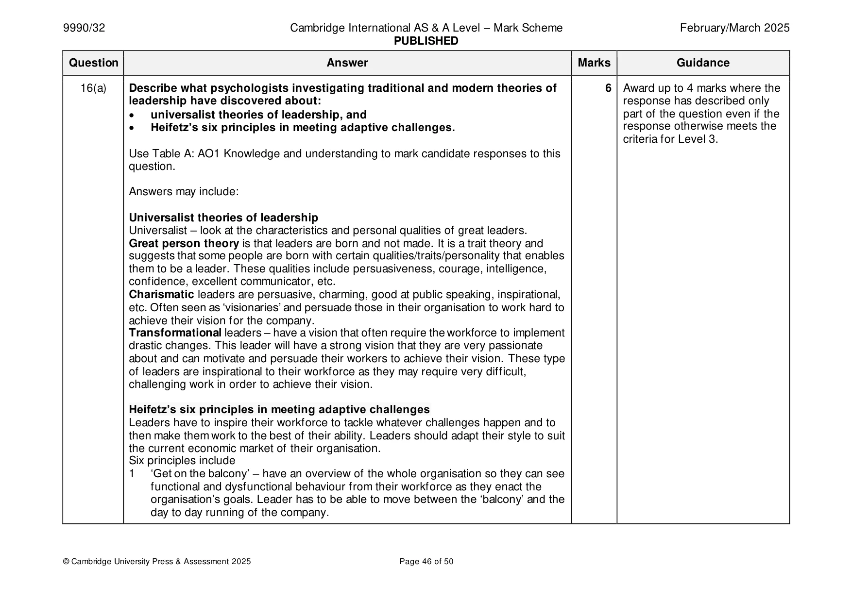 Mark scheme, page 46 of 50