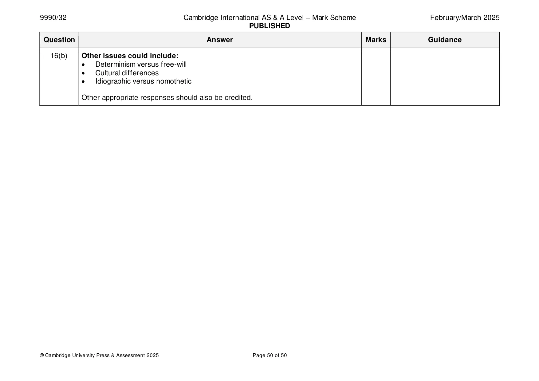 Mark scheme, page 50 of 50