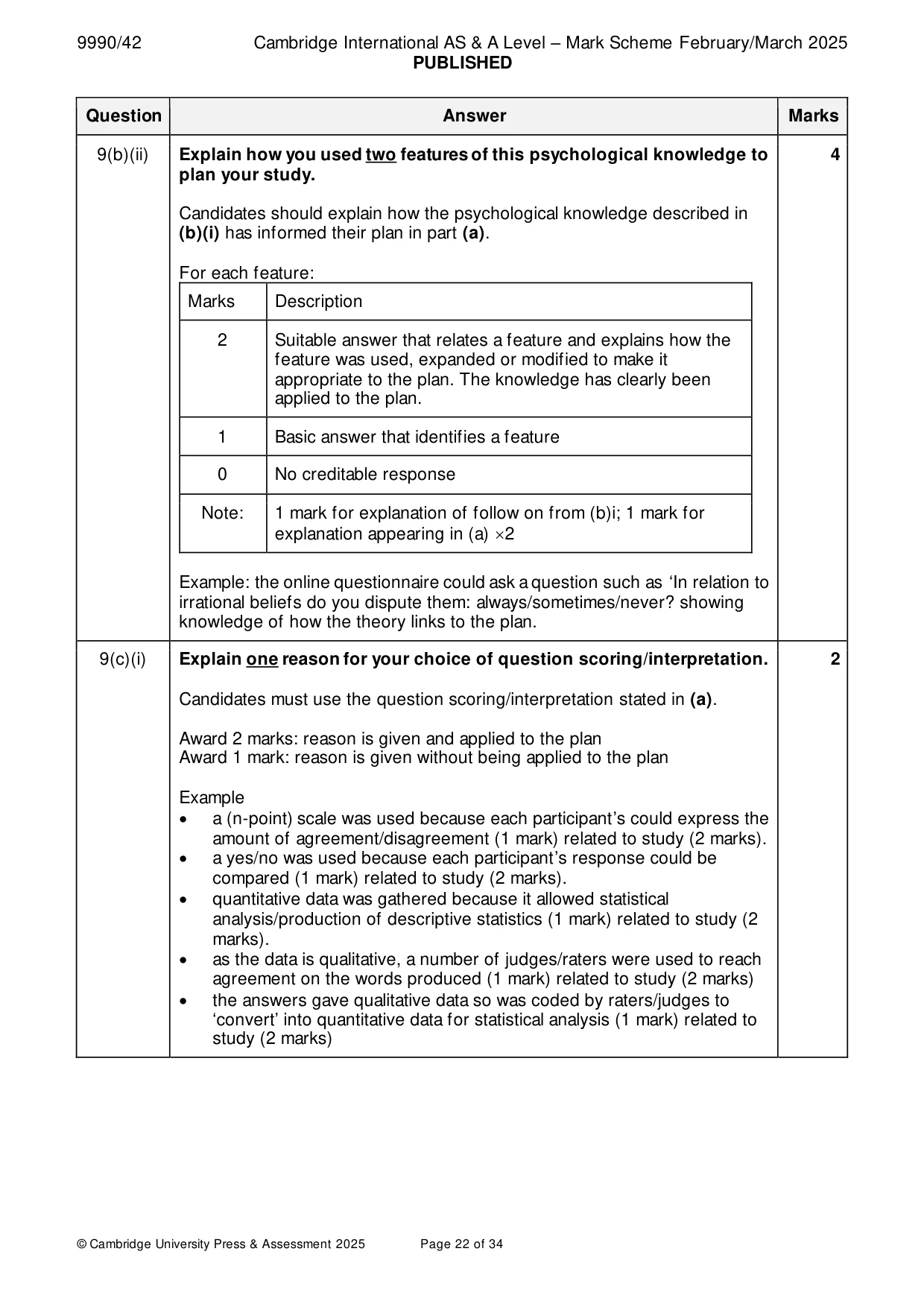 Mark scheme, page 22 of 34