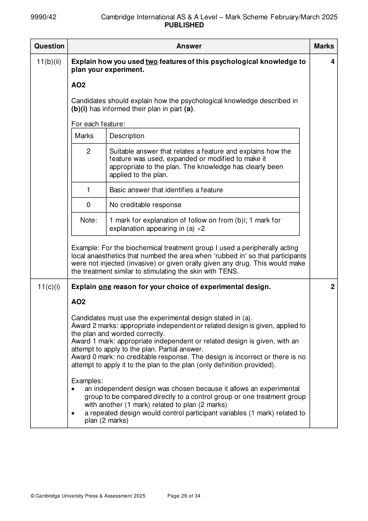 Mark scheme, page 29 of 34