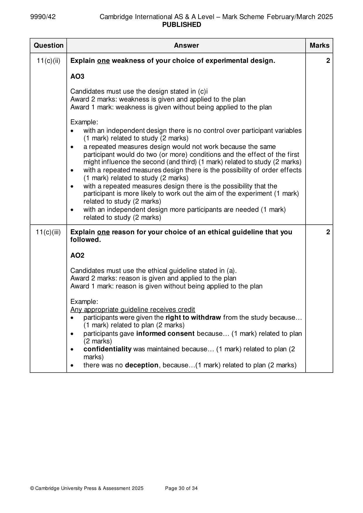 Mark scheme, page 30 of 34