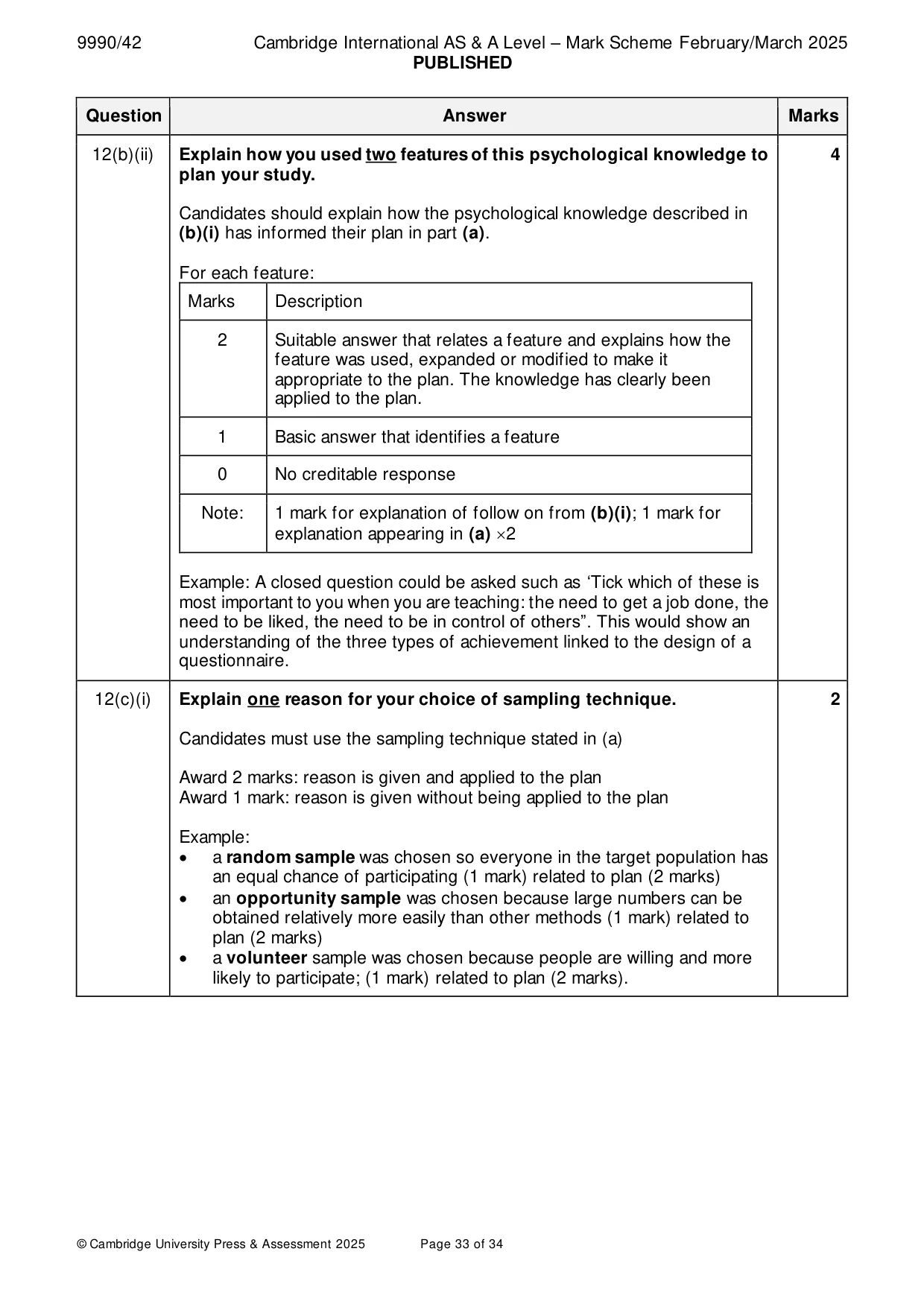 Mark scheme, page 33 of 34