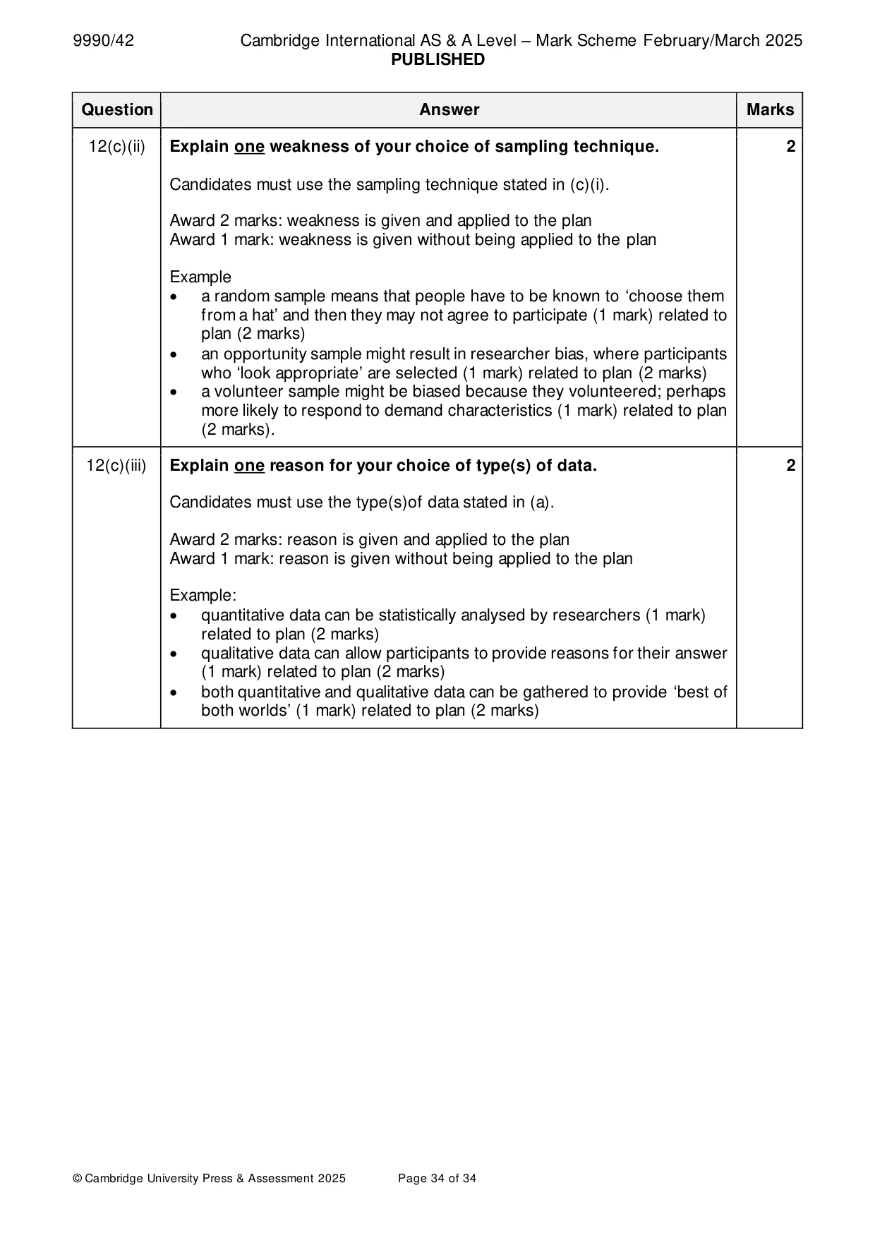 Mark scheme, page 34 of 34