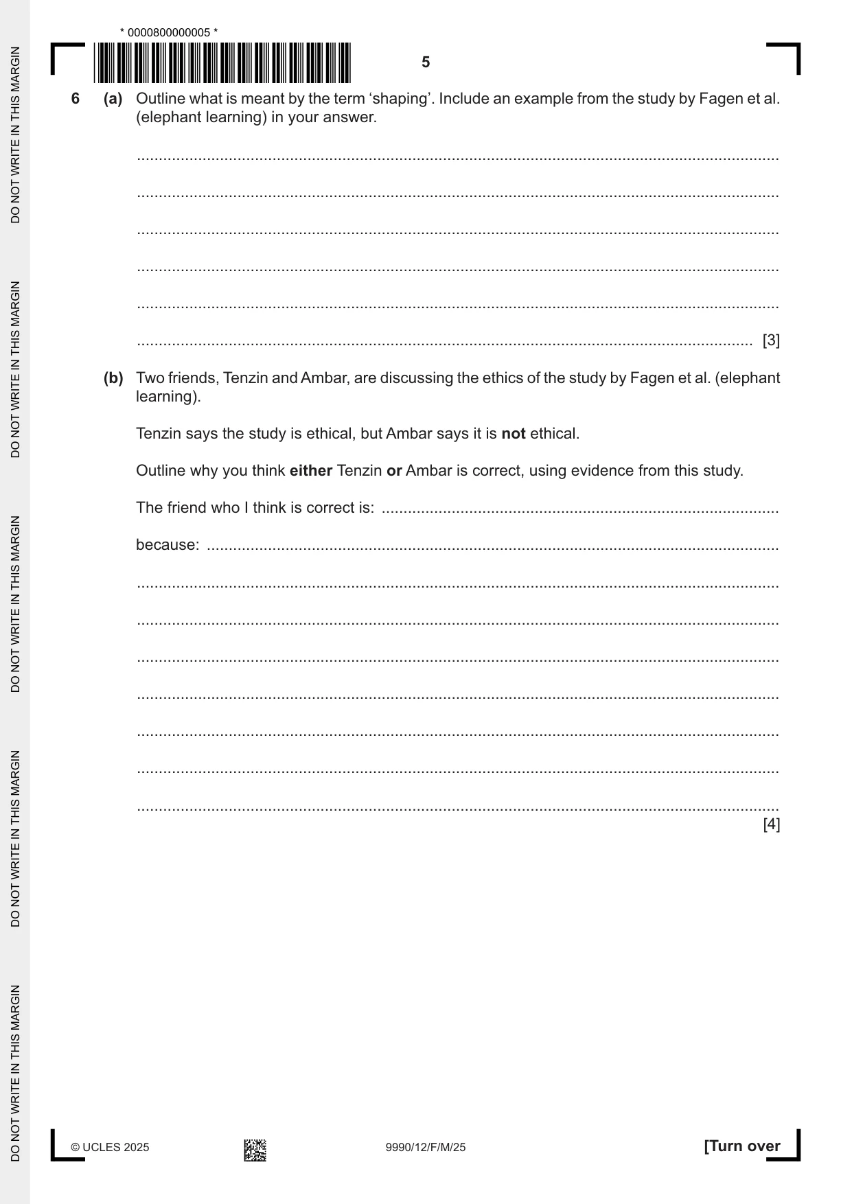Cambridge A Level Psychology (from 2018) 9990 2025 Feb/March Paper 1 · Variant 2 question paper, page 5 of 12