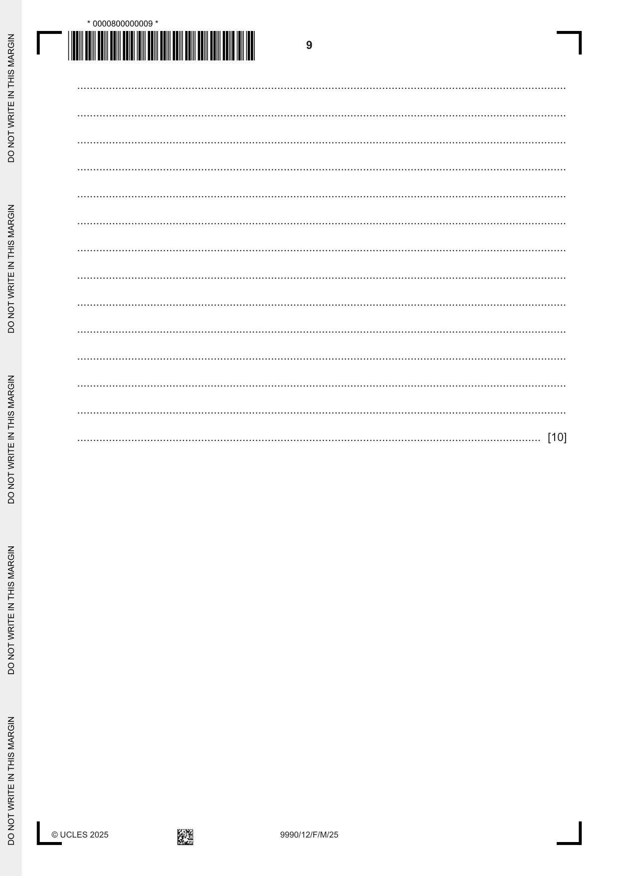 Cambridge A Level Psychology (from 2018) 9990 2025 Feb/March Paper 1 · Variant 2 question paper, page 9 of 12