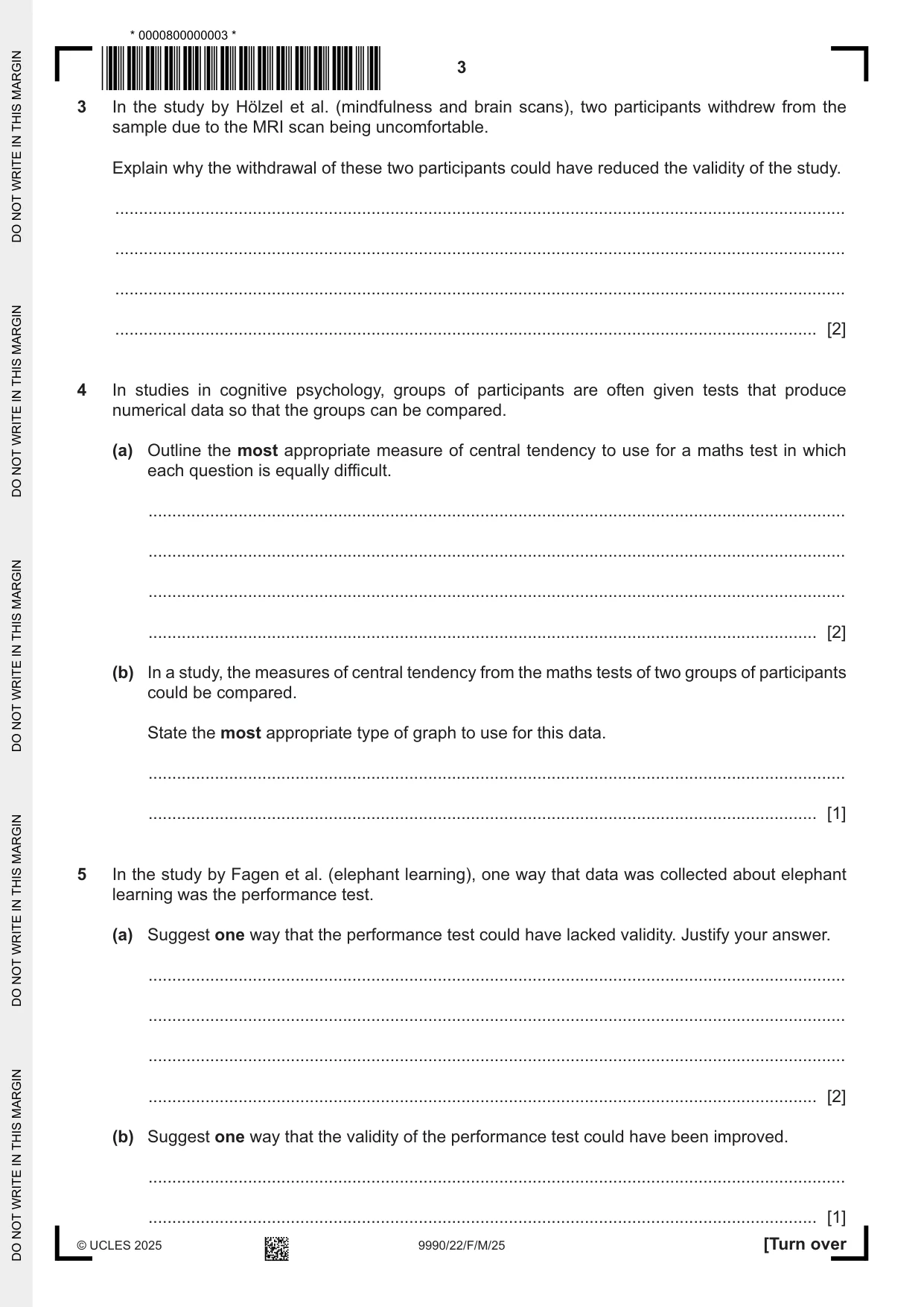 Cambridge A Level Psychology (from 2018) 9990 2025 Feb/March Paper 2 · Variant 2 question paper, page 3 of 12