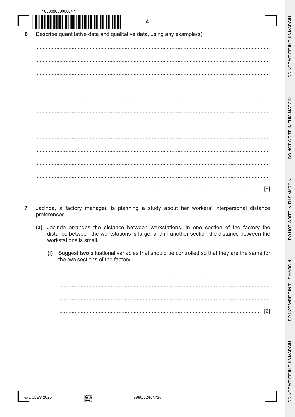 Cambridge A Level Psychology (from 2018) 9990 2025 Feb/March Paper 2 · Variant 2 question paper, page 4 of 12
