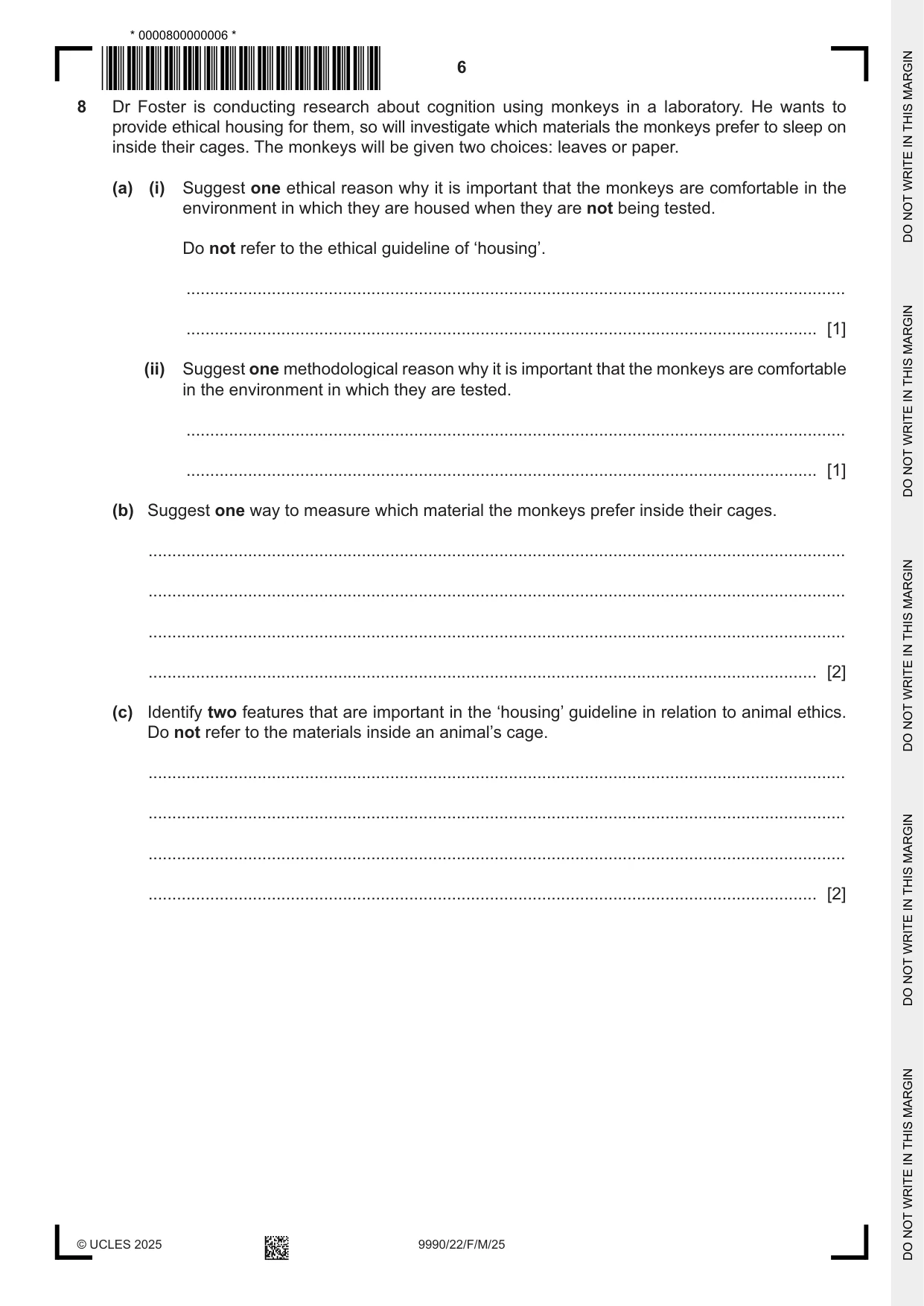 Cambridge A Level Psychology (from 2018) 9990 2025 Feb/March Paper 2 · Variant 2 question paper, page 6 of 12