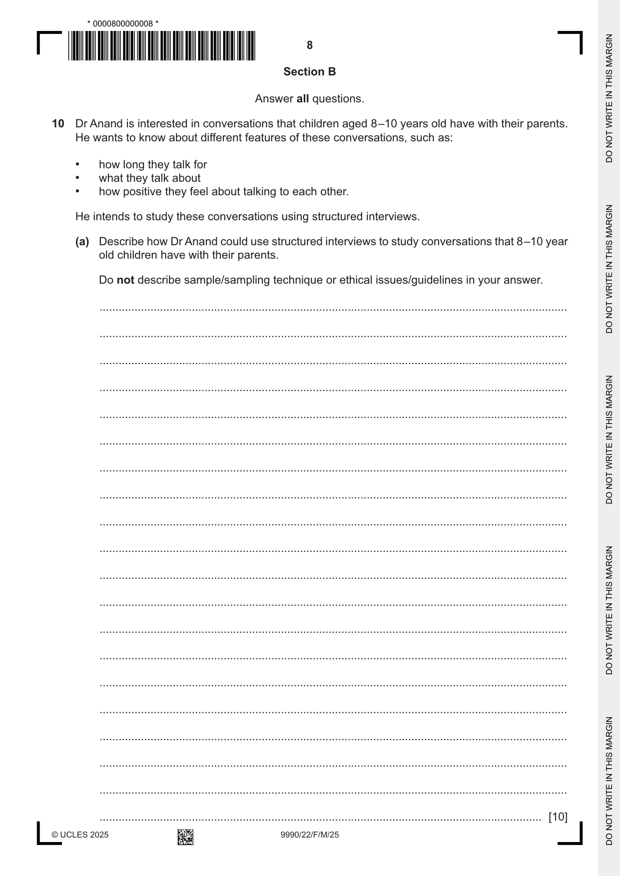 Cambridge A Level Psychology (from 2018) 9990 2025 Feb/March Paper 2 · Variant 2 question paper, page 8 of 12