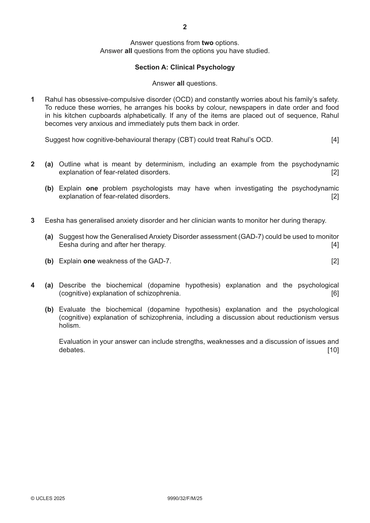 Cambridge A Level Psychology (from 2018) 9990 2025 Feb/March Paper 3 · Variant 2 question paper, page 2 of 8