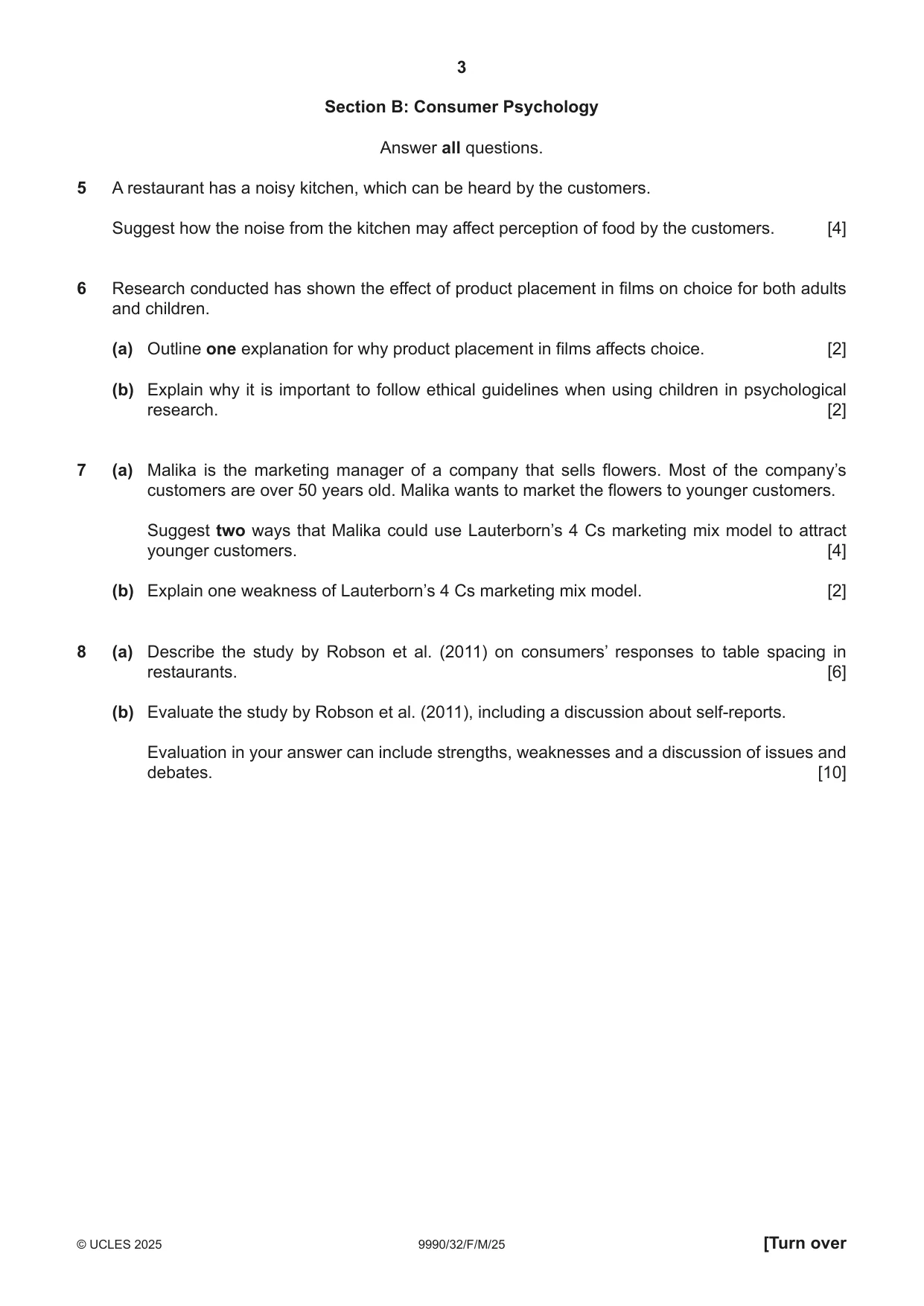 Cambridge A Level Psychology (from 2018) 9990 2025 Feb/March Paper 3 · Variant 2 question paper, page 3 of 8