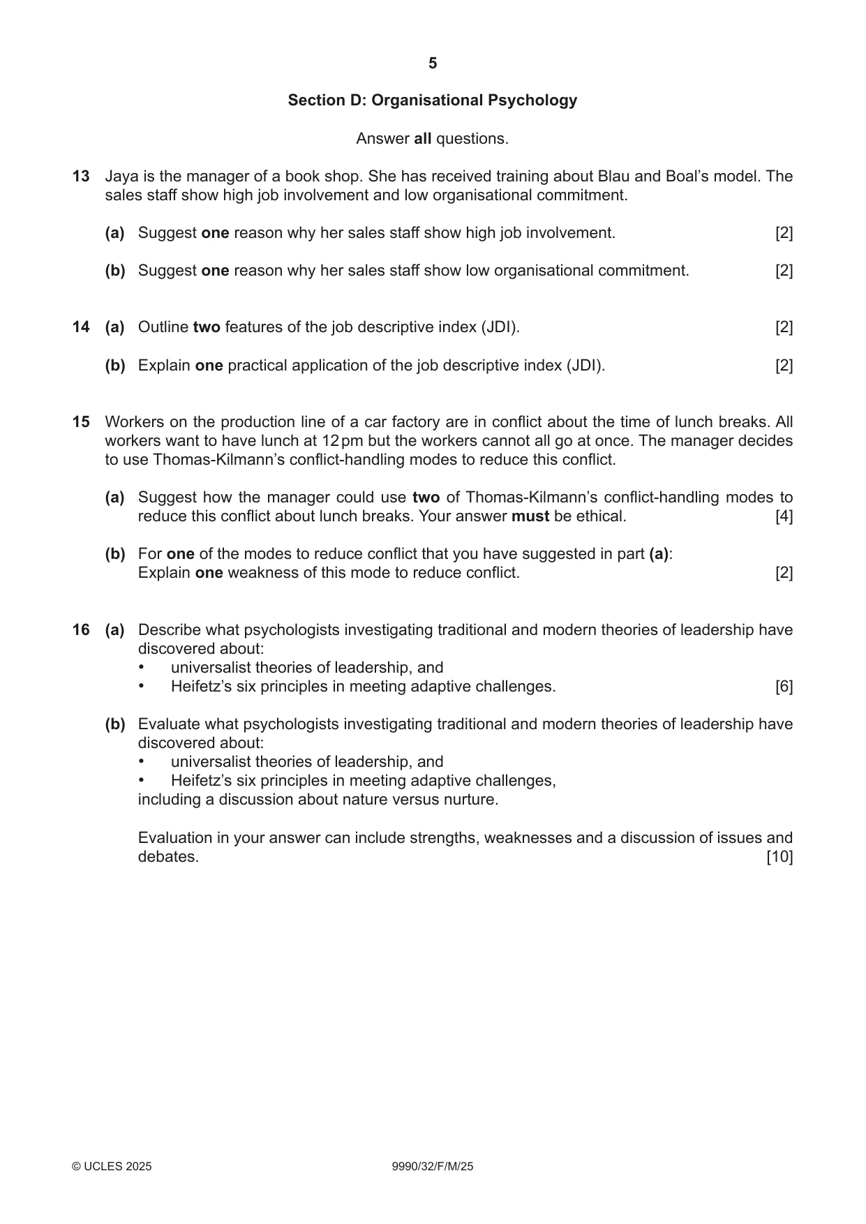 Cambridge A Level Psychology (from 2018) 9990 2025 Feb/March Paper 3 · Variant 2 question paper, page 5 of 8