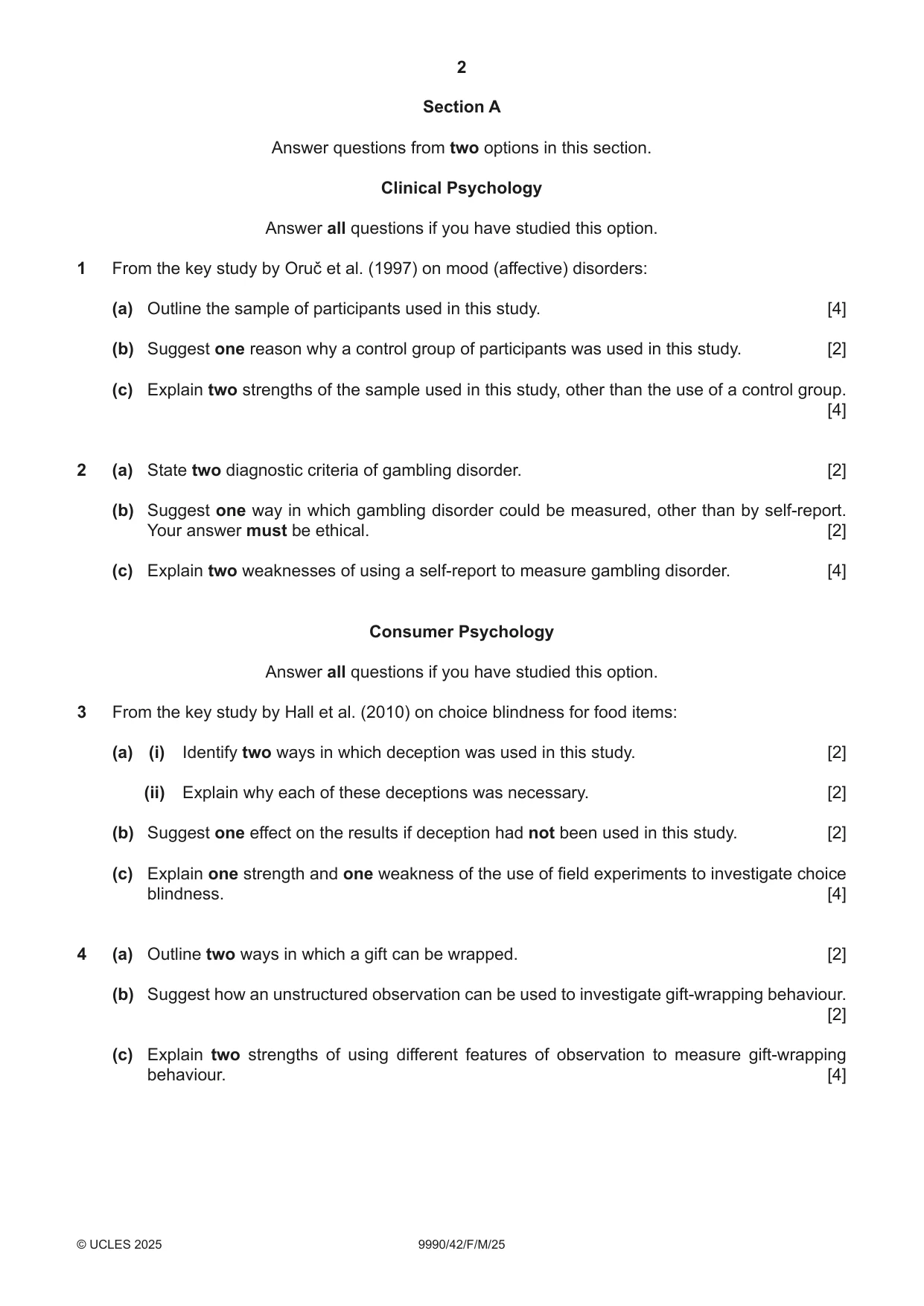 Cambridge A Level Psychology (from 2018) 9990 2025 Feb/March Paper 4 · Variant 2 question paper, page 2 of 8