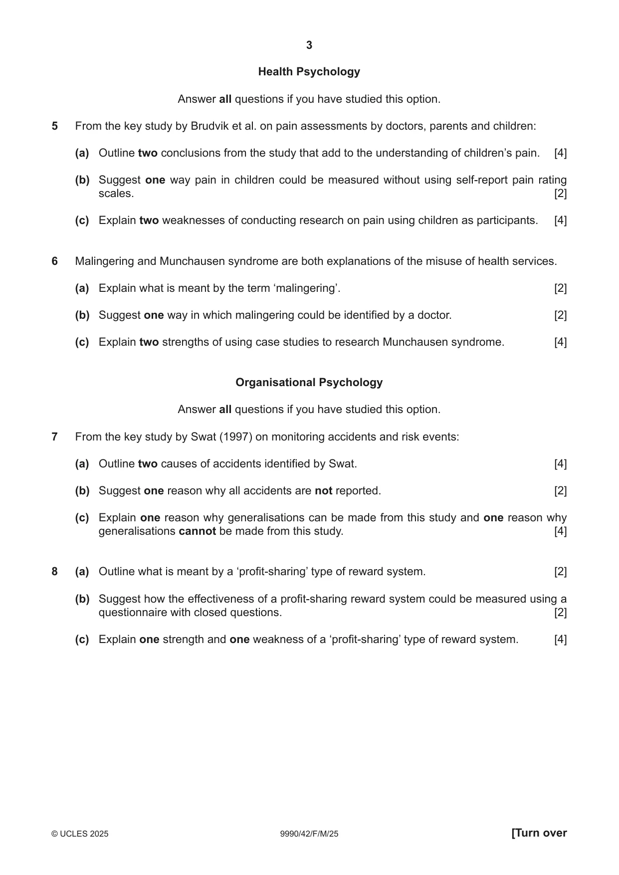Cambridge A Level Psychology (from 2018) 9990 2025 Feb/March Paper 4 · Variant 2 question paper, page 3 of 8