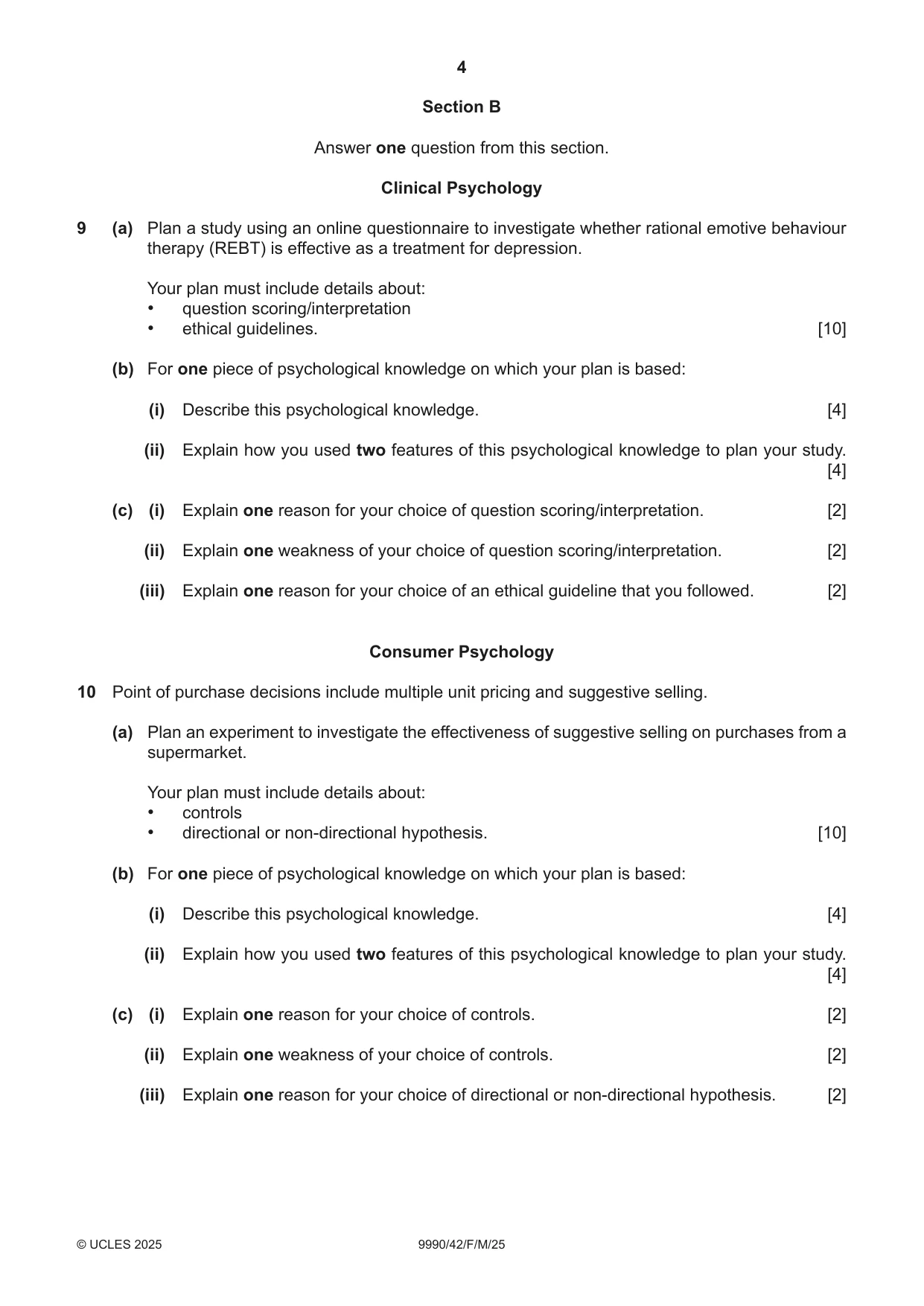 Cambridge A Level Psychology (from 2018) 9990 2025 Feb/March Paper 4 · Variant 2 question paper, page 4 of 8