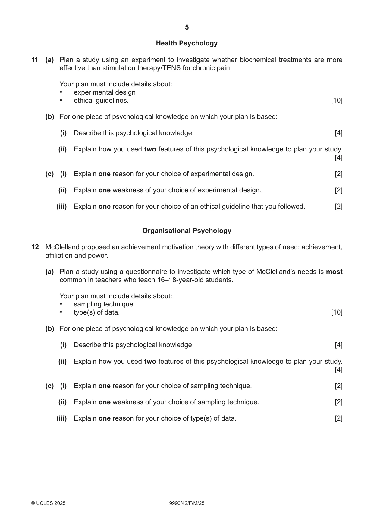 Cambridge A Level Psychology (from 2018) 9990 2025 Feb/March Paper 4 · Variant 2 question paper, page 5 of 8