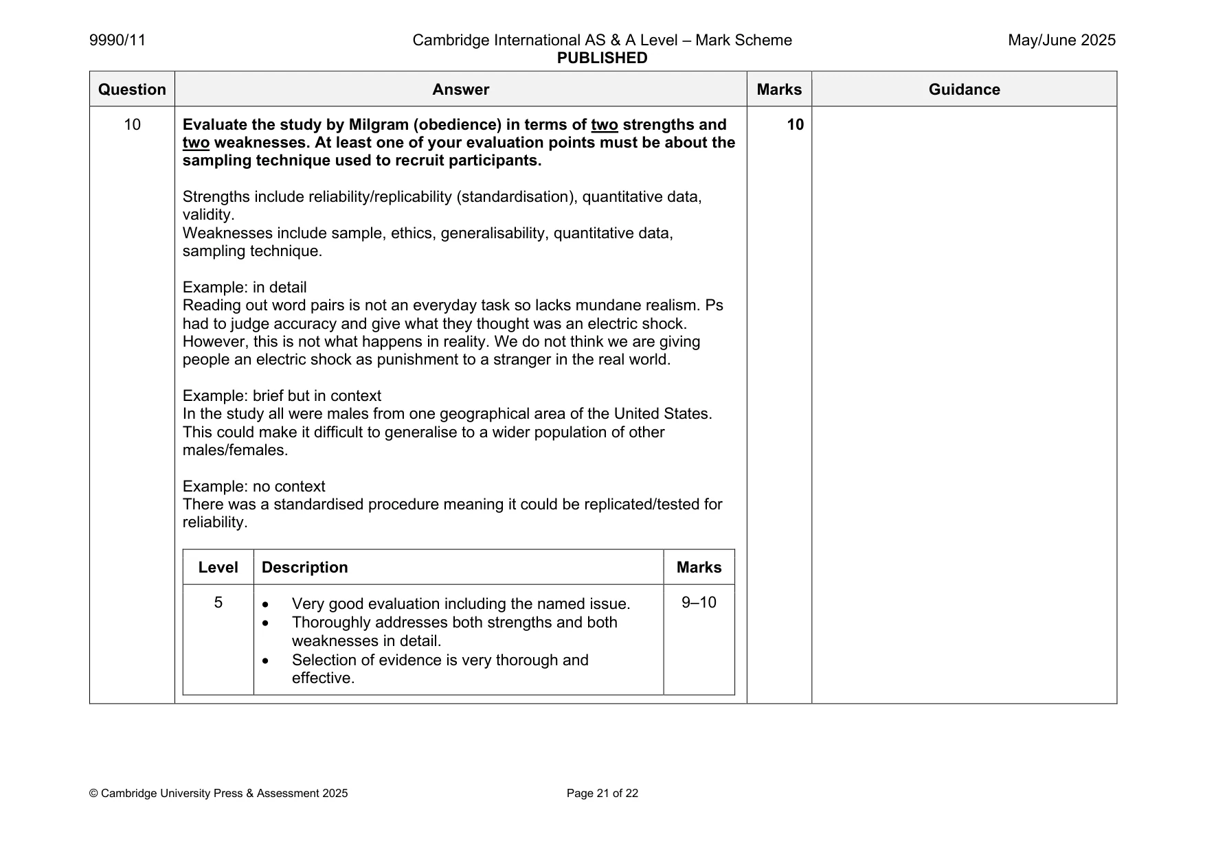 Mark scheme, page 21 of 22