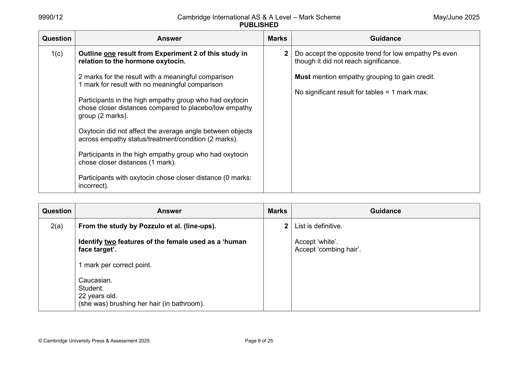 Mark scheme, page 9 of 25