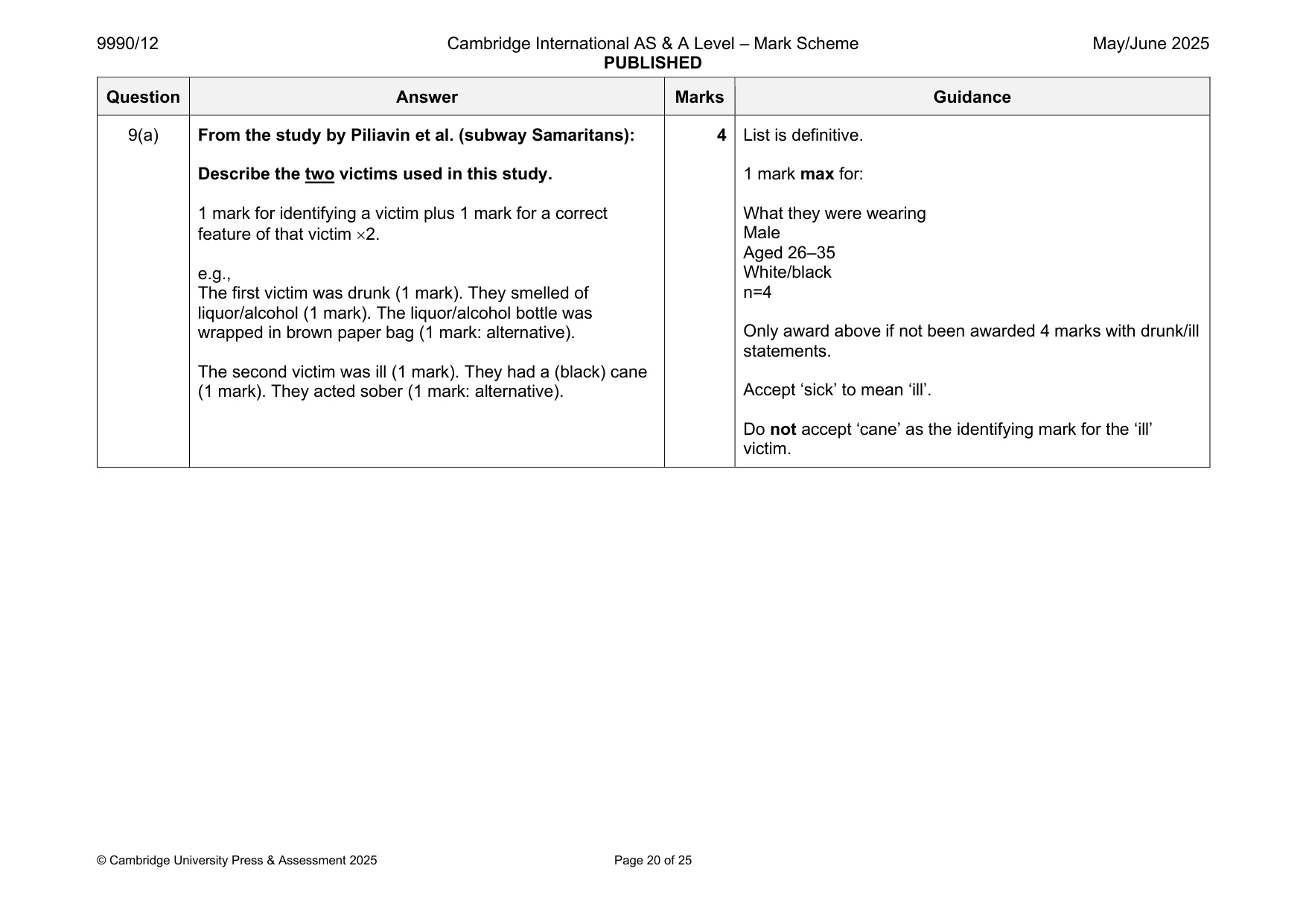 Mark scheme, page 20 of 25
