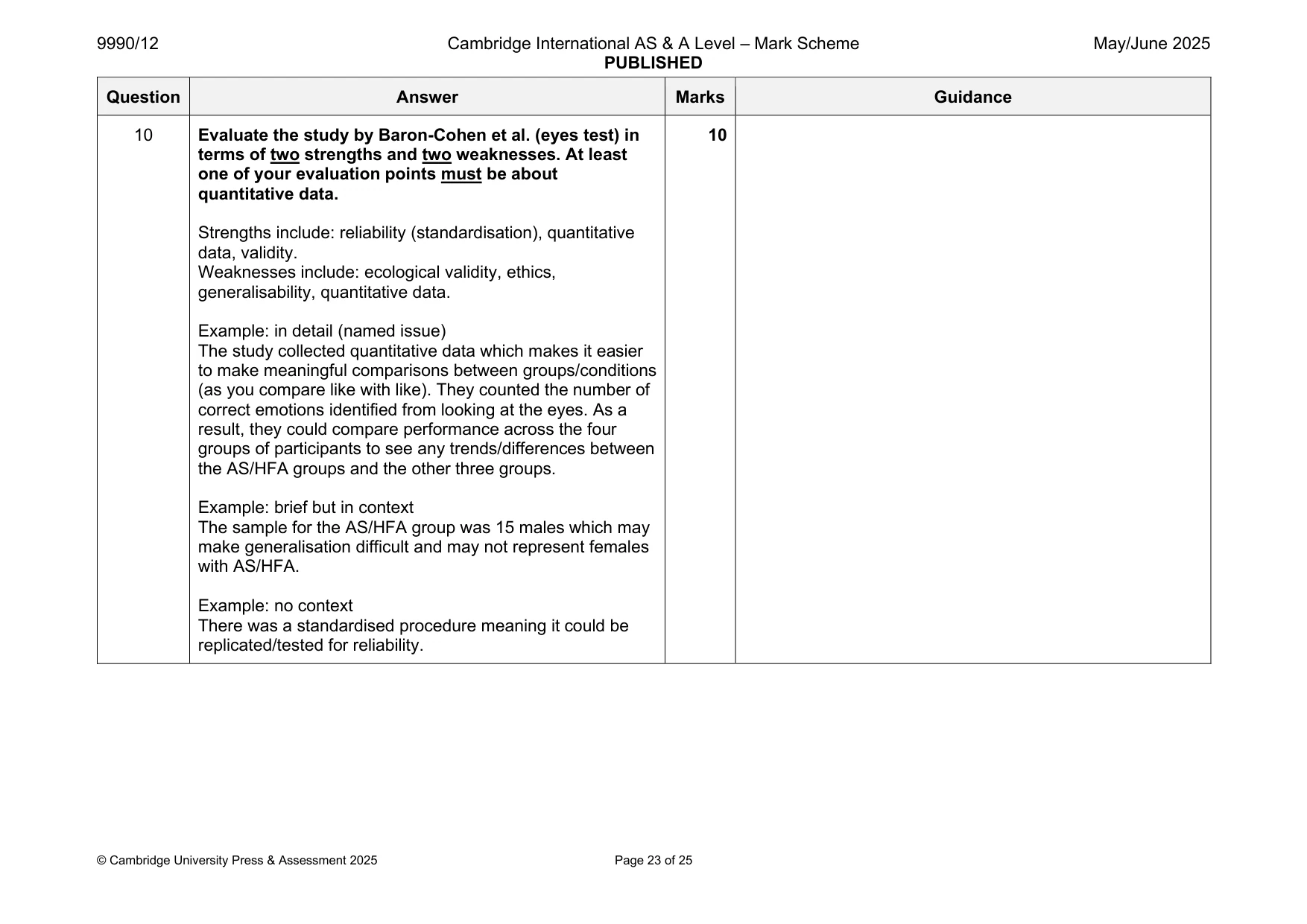 Mark scheme, page 23 of 25